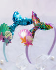 Girls' Sparkly Glitter Sequin Mermaid Tail with Starry Shell Headband