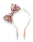 Summer Crystal Sparkling Sequins Bow Headband with Pearl Earring Pendants For Girls