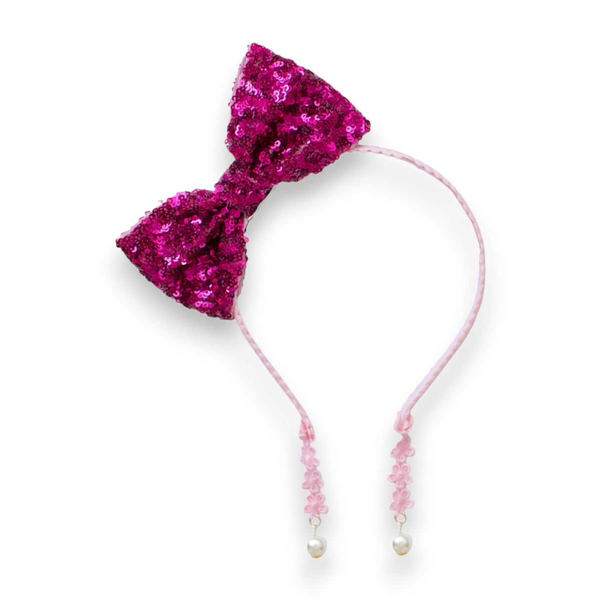 Summer Crystal Sparkling Sequins Bow Headband with Pearl Earring Pendants  For Girls