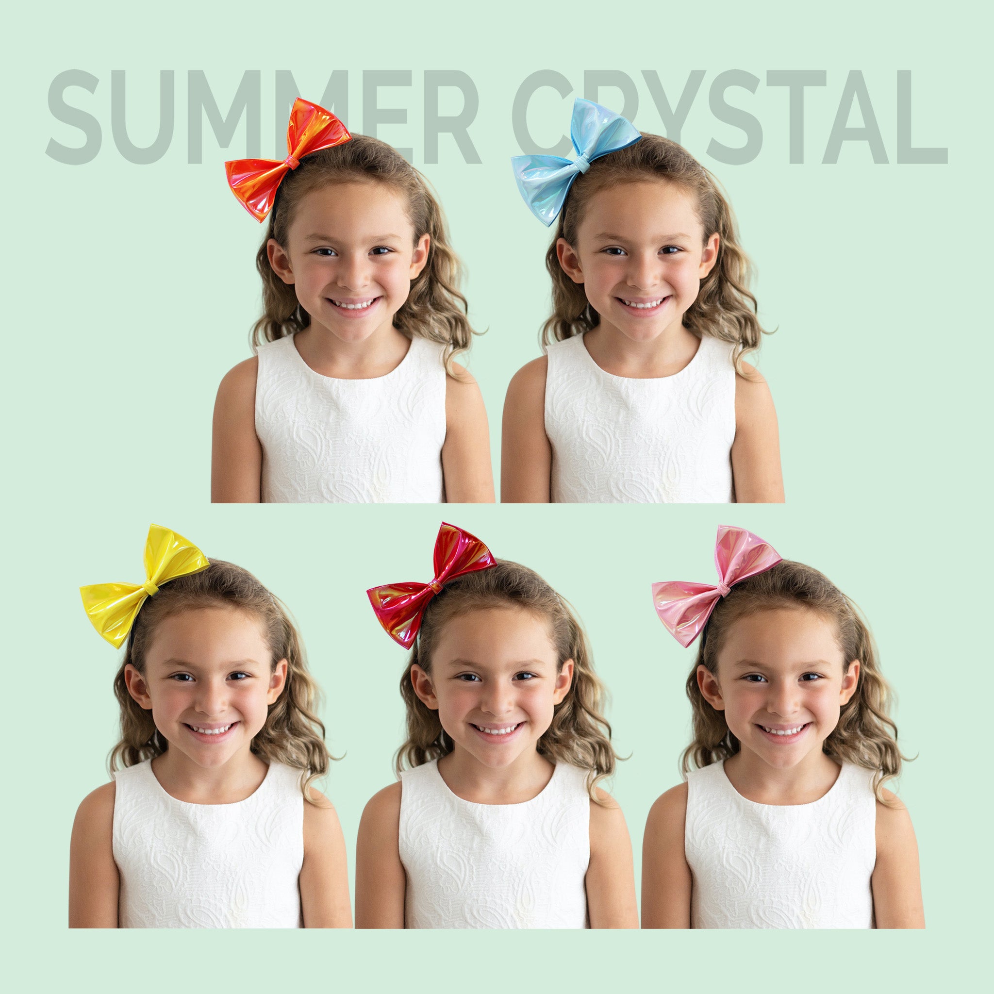 Summer Crystal Vegan Leather Large Bow Headband For Girls