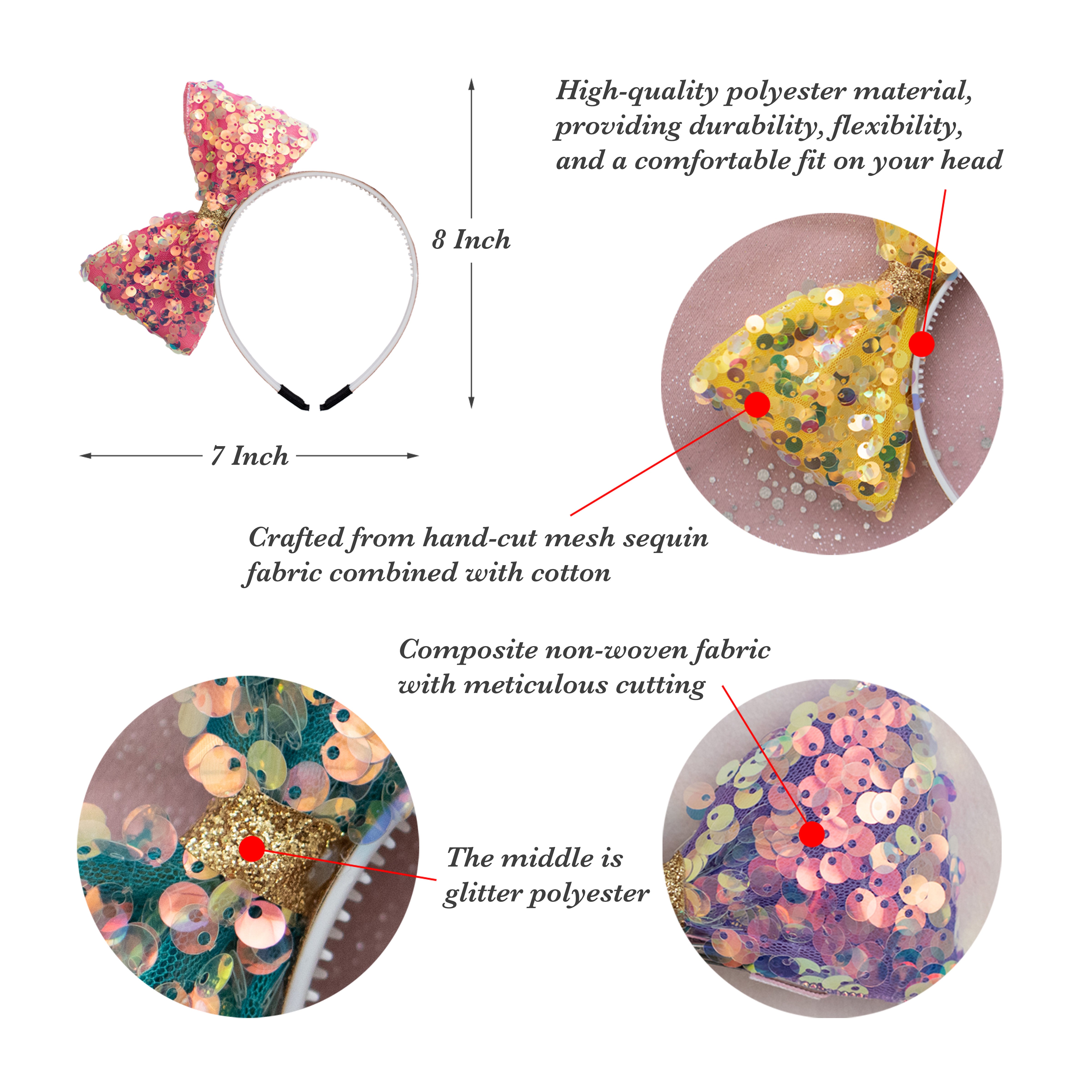 Summer Crystal - Large Sequin Bow Headband - 1 Pack