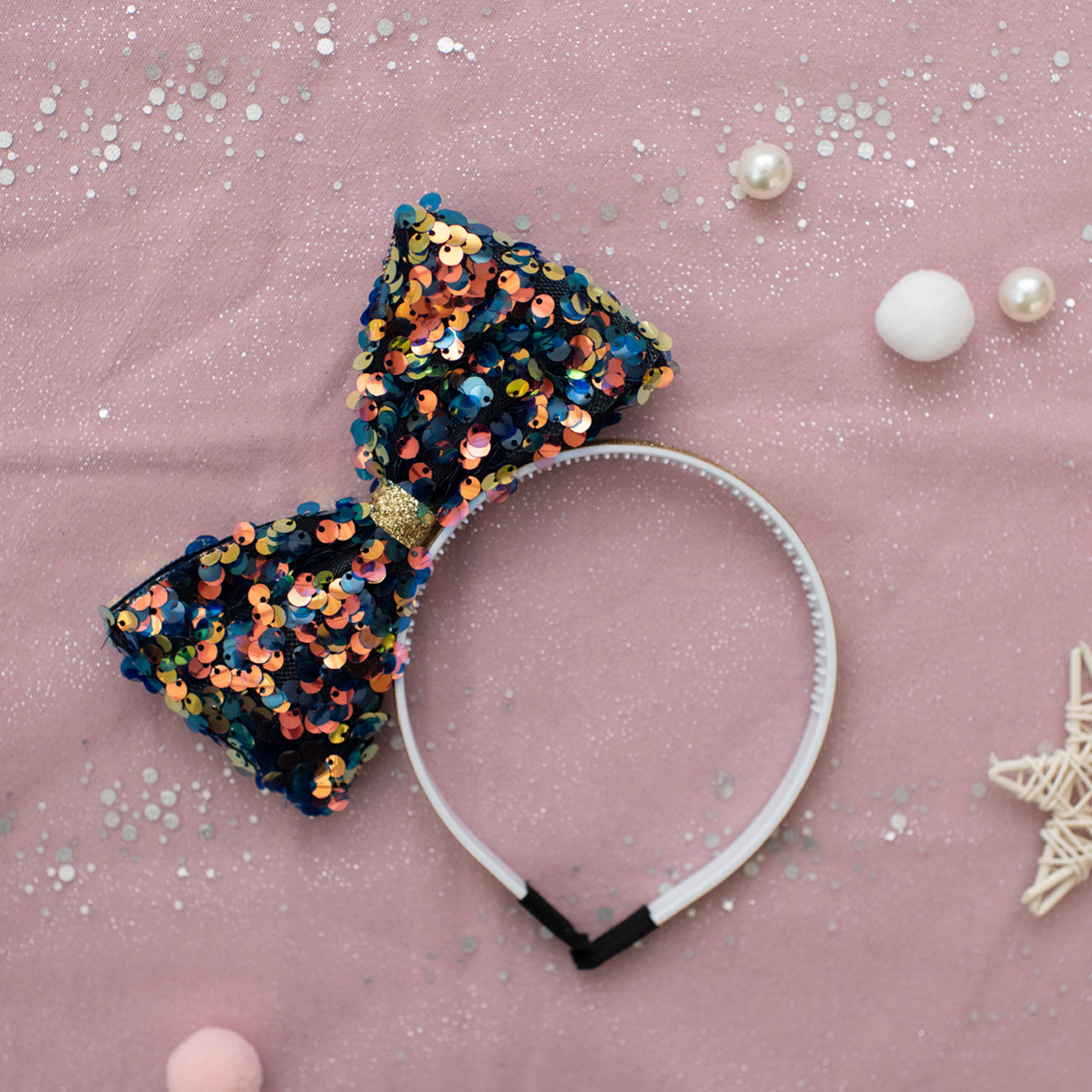 Summer Crystal - Large Sequin Bow Headband - 1 Pack
