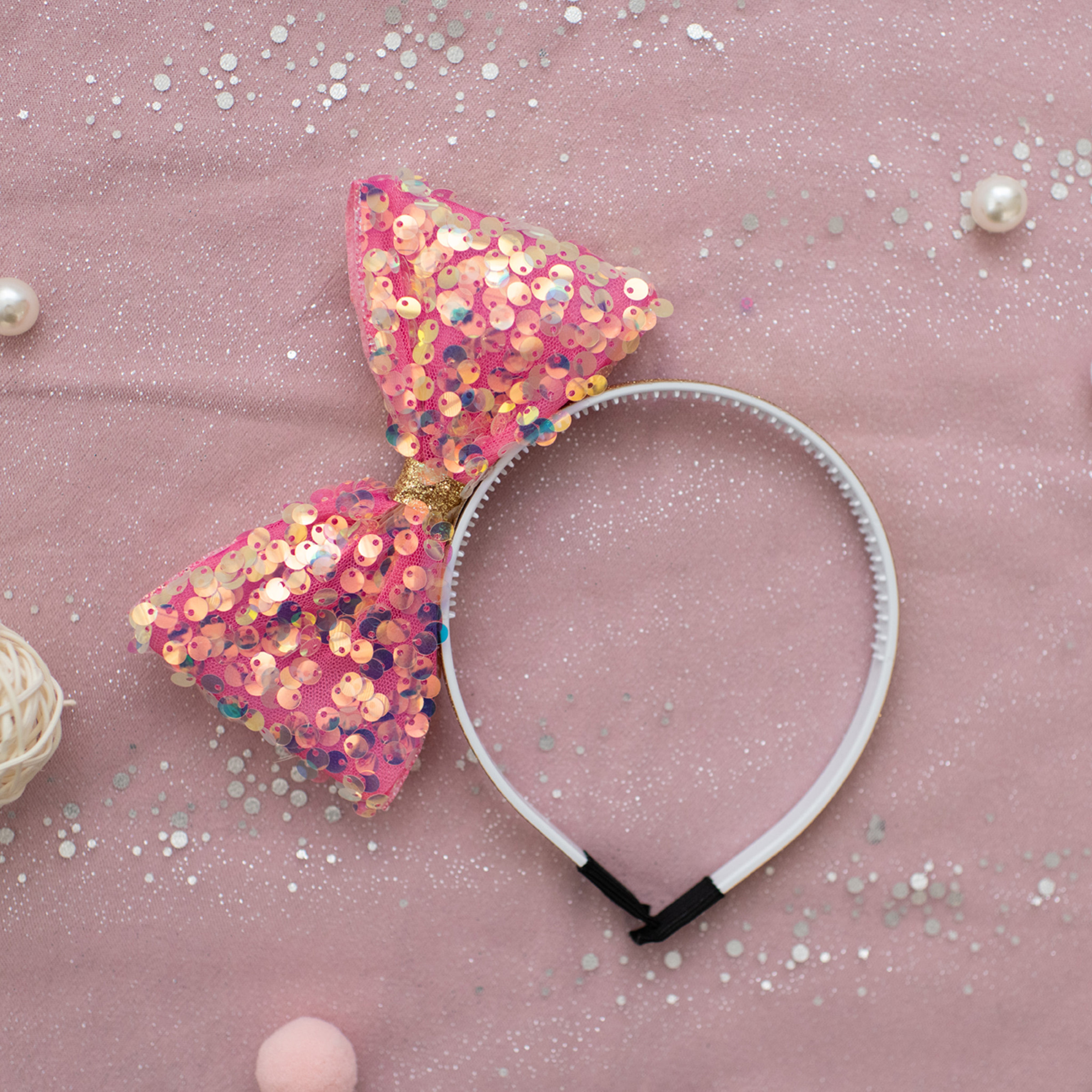 Summer Crystal - Large Sequin Bow Headband - 1 Pack