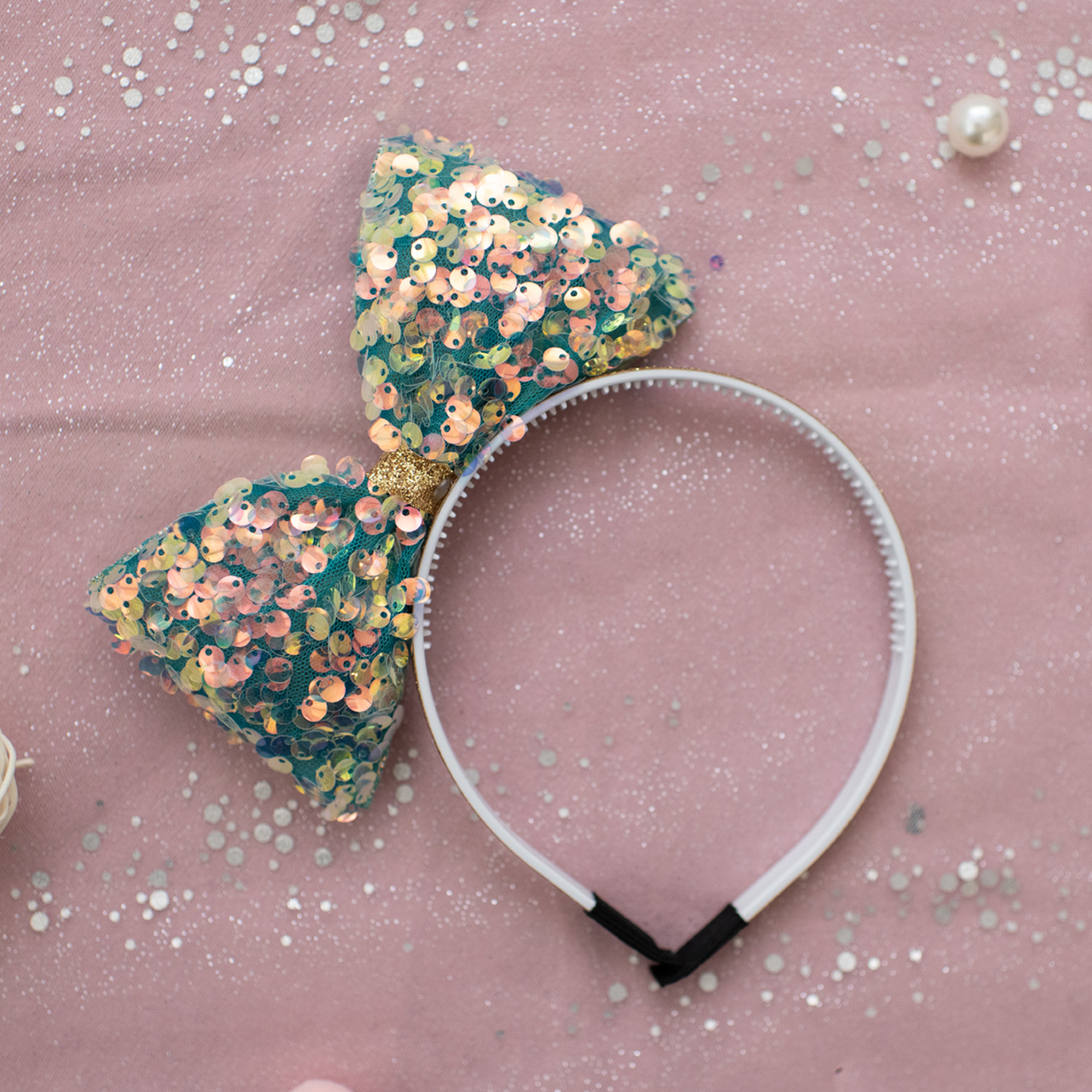 Summer Crystal - Large Sequin Bow Headband - 1 Pack
