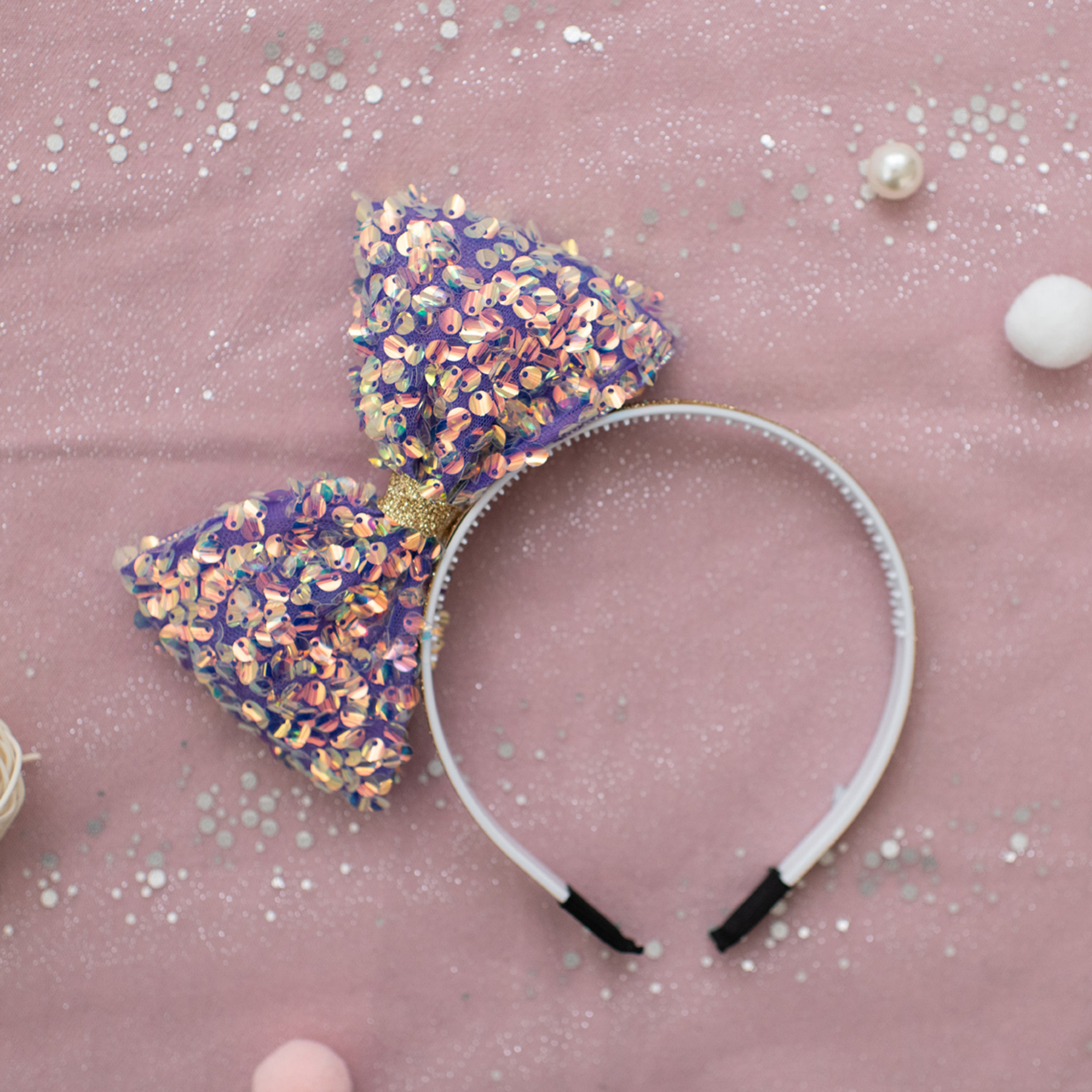 Summer Crystal - Large Sequin Bow Headband - 1 Pack