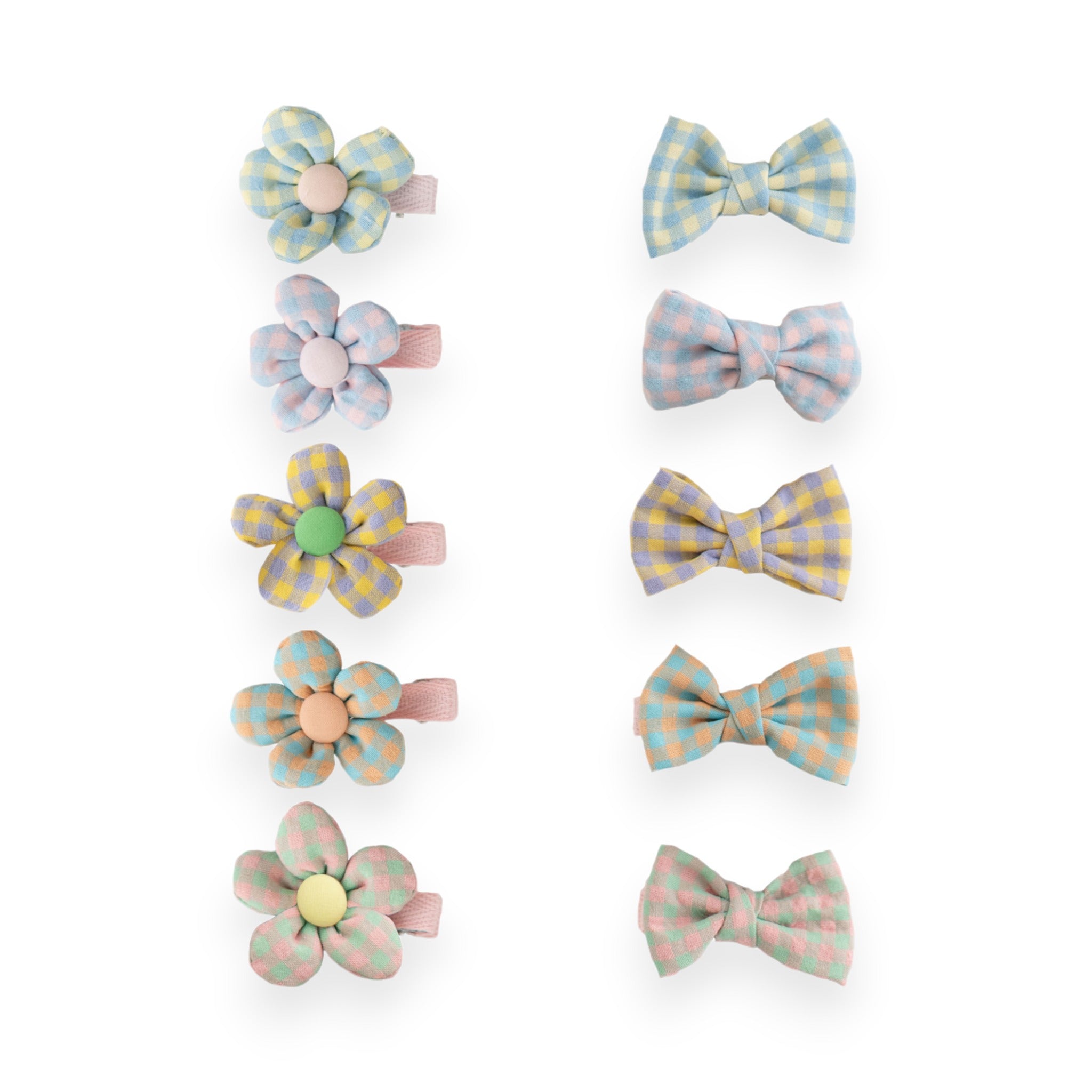 Plaid Cotton Bow & Flower Hair Clips for Baby & Toddler Girls - 10 Pack