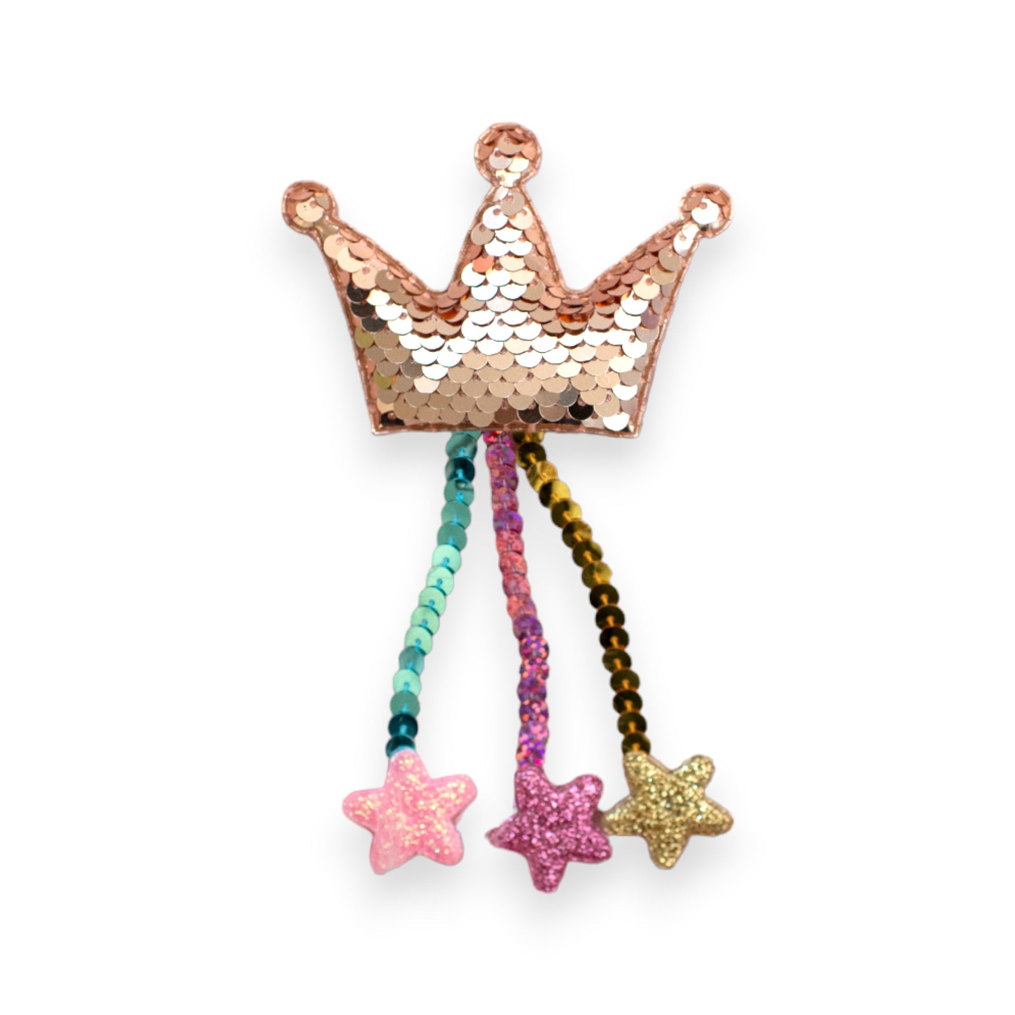 Summer Crystal Sparkling Sequins Crown with Tassels Hair Clip For Girls