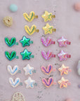 Girls' 10pk Holographic Star & Heart Barrette Hair Clip Gift Set