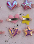 Girls' 10pk Holographic Star & Heart Barrette Hair Clip Gift Set