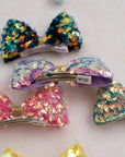 Girls' 2pk Vertical Bow Hair Clips – Premium Glitter & Faux Leather Accessory Set