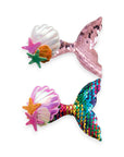 Girls' Sparkly Glitter Sequin Mermaid Tail with Starry Shell Hair Clip