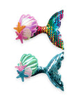 Girls' Sparkly Glitter Sequin Mermaid Tail with Starry Shell Hair Clip
