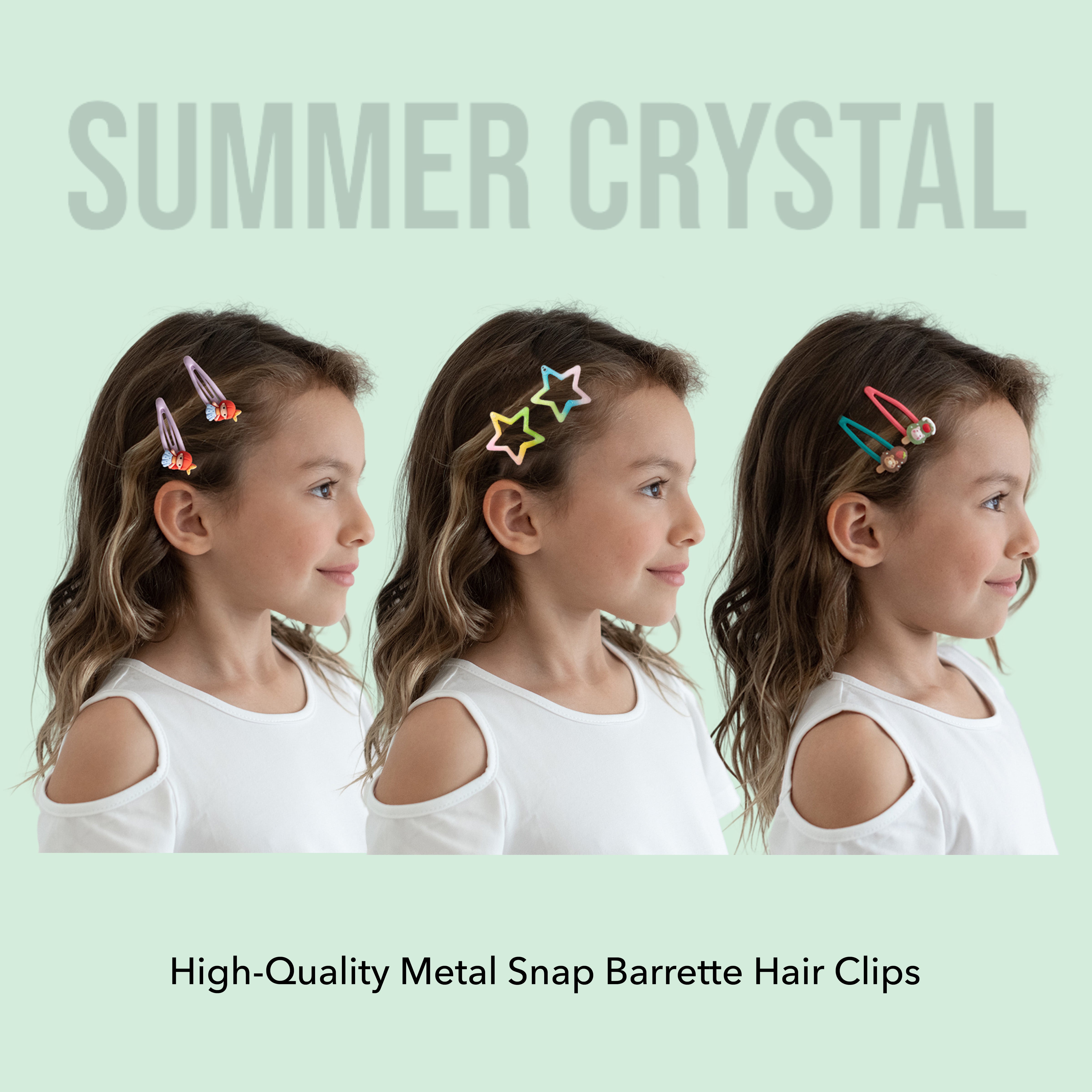 Summer Crystal - Metal Snap Barrette Hair Clips