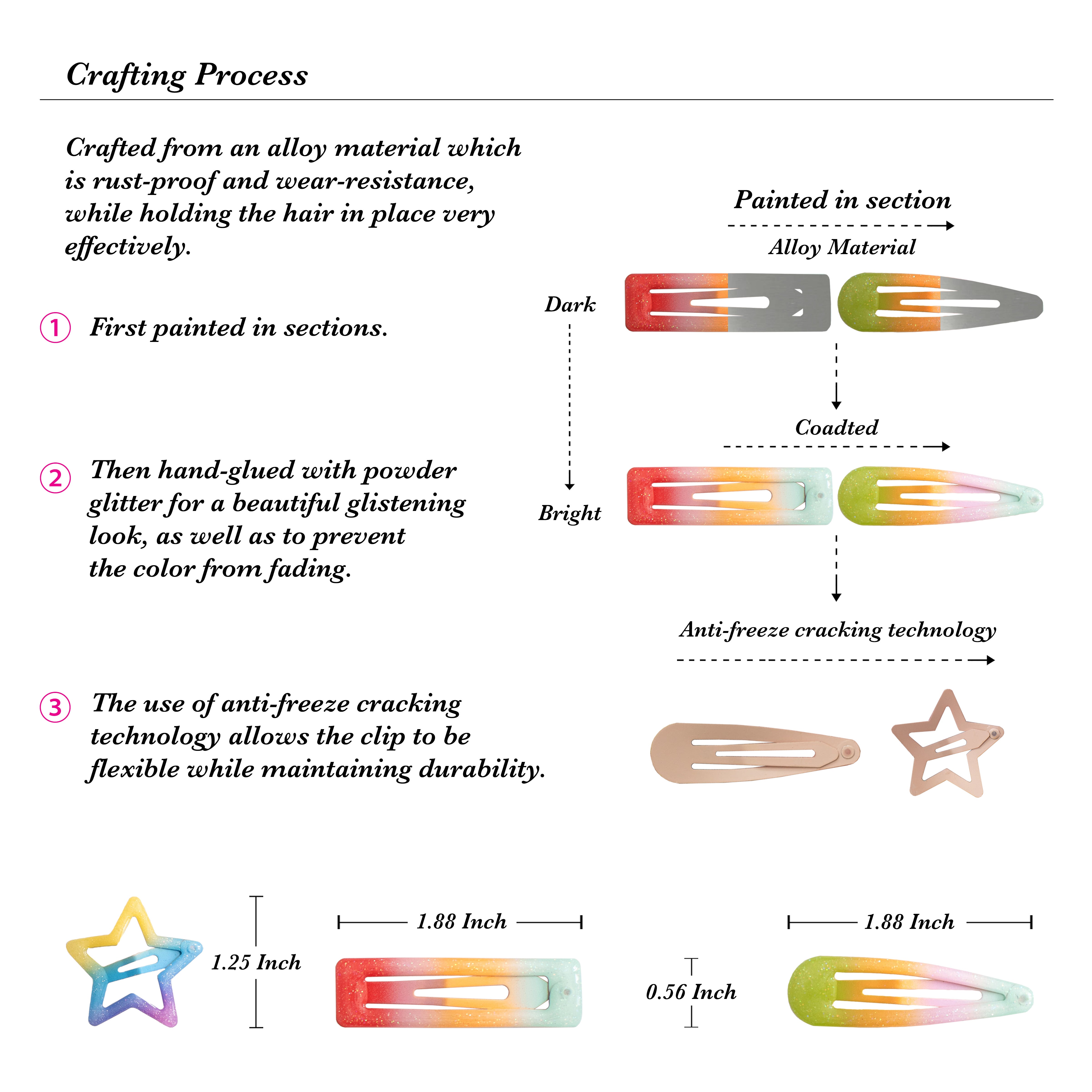 Summer Crystal - Metal Snap Barrette Hair Clips