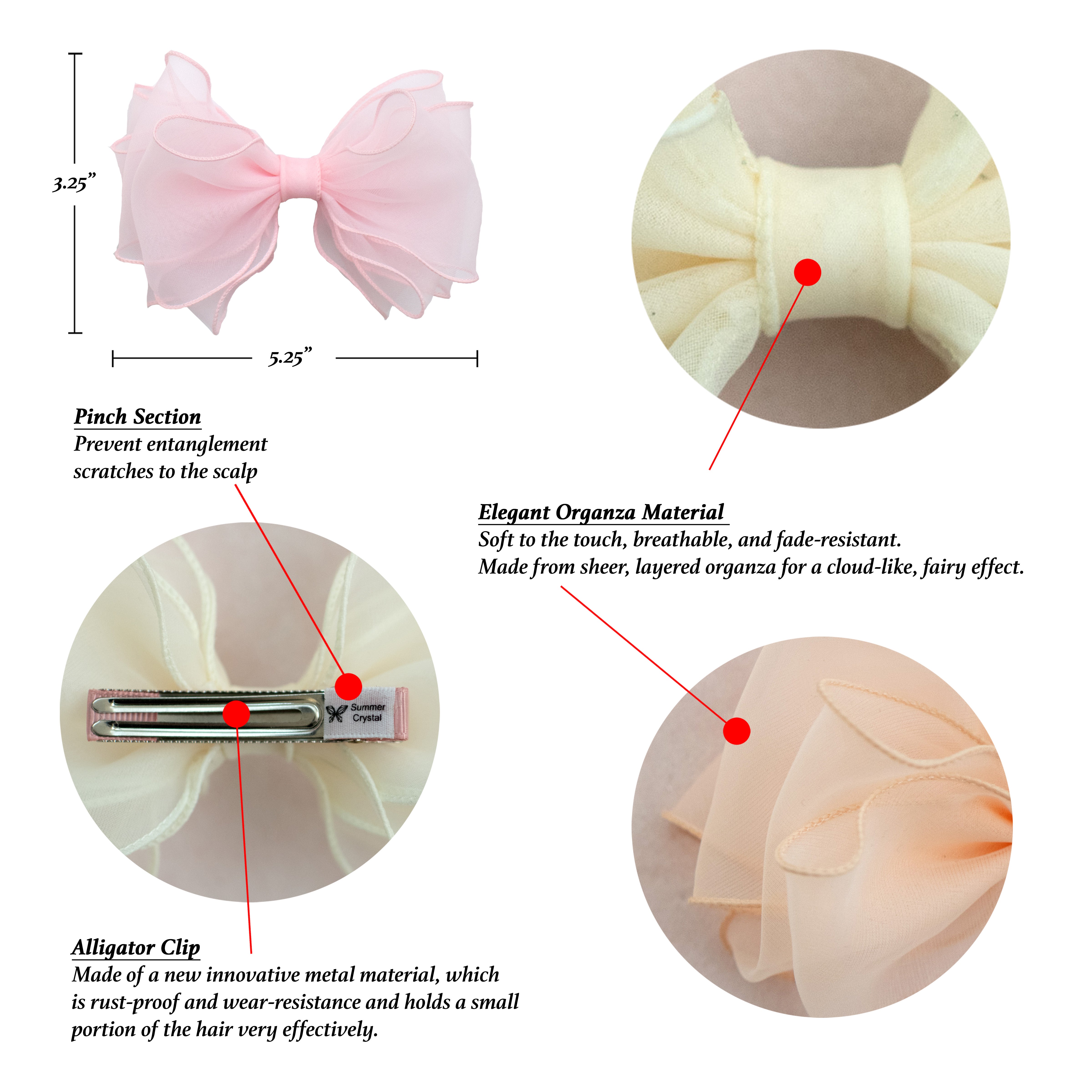 Summer Crystal - Organza Cloud Bow Hair Clip – 1 Pack