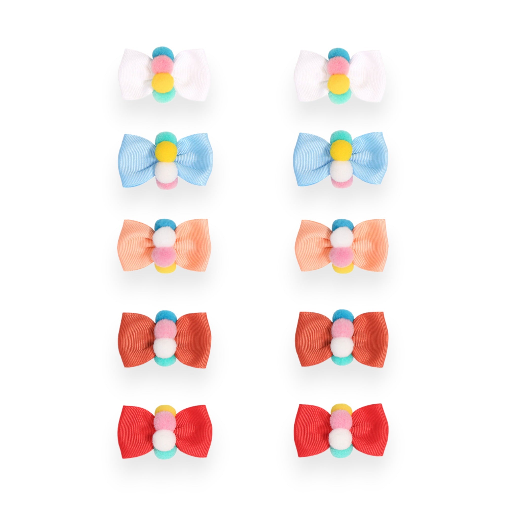 Pompoms Cotton Bow Hair Clips for Baby & Toddler Girls - 10 Pack