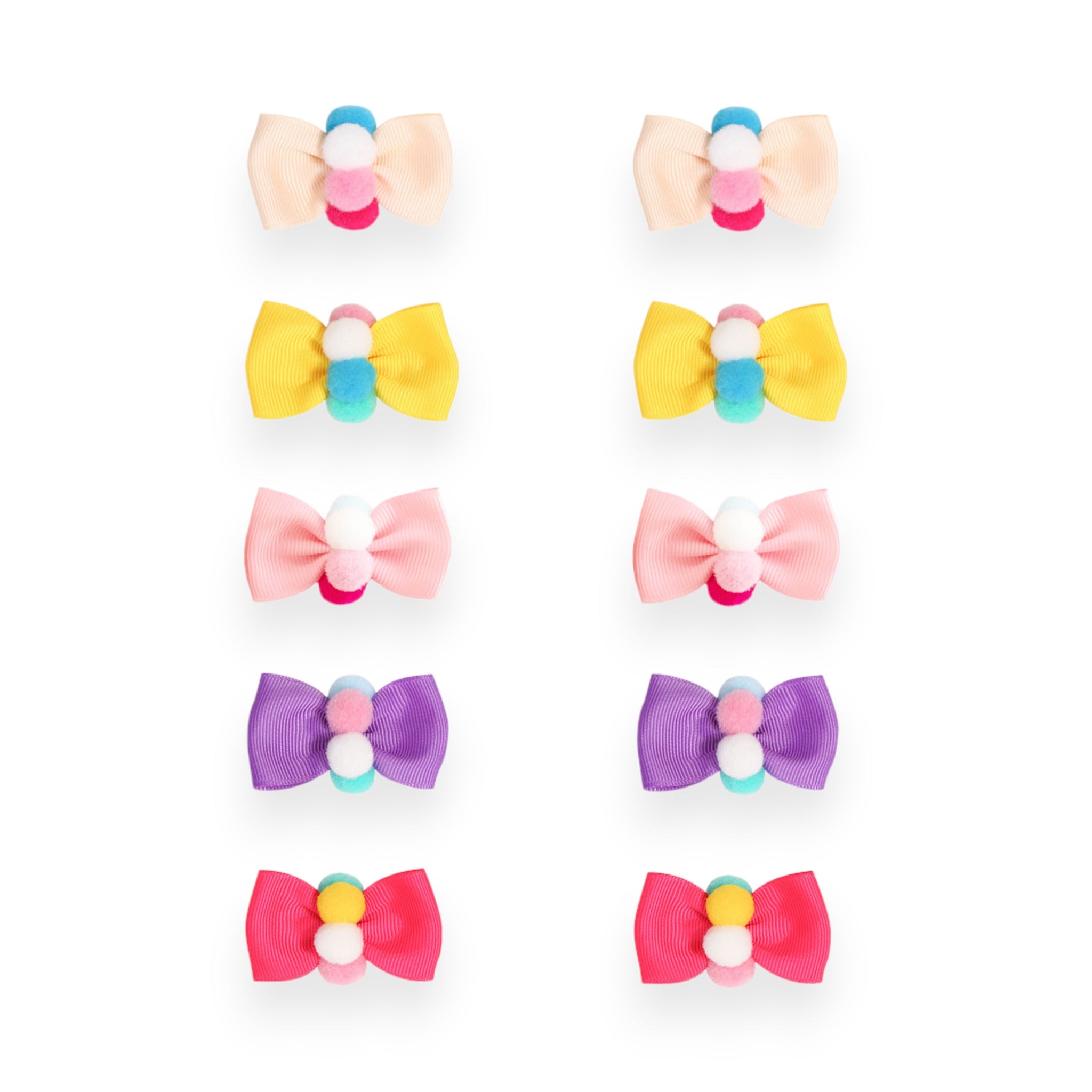 Pompoms Cotton Bow Hair Clips for Baby & Toddler Girls - 10 Pack