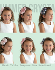 Summer Crystal - Tulle Bow Headband with Pompons - 1 Pack