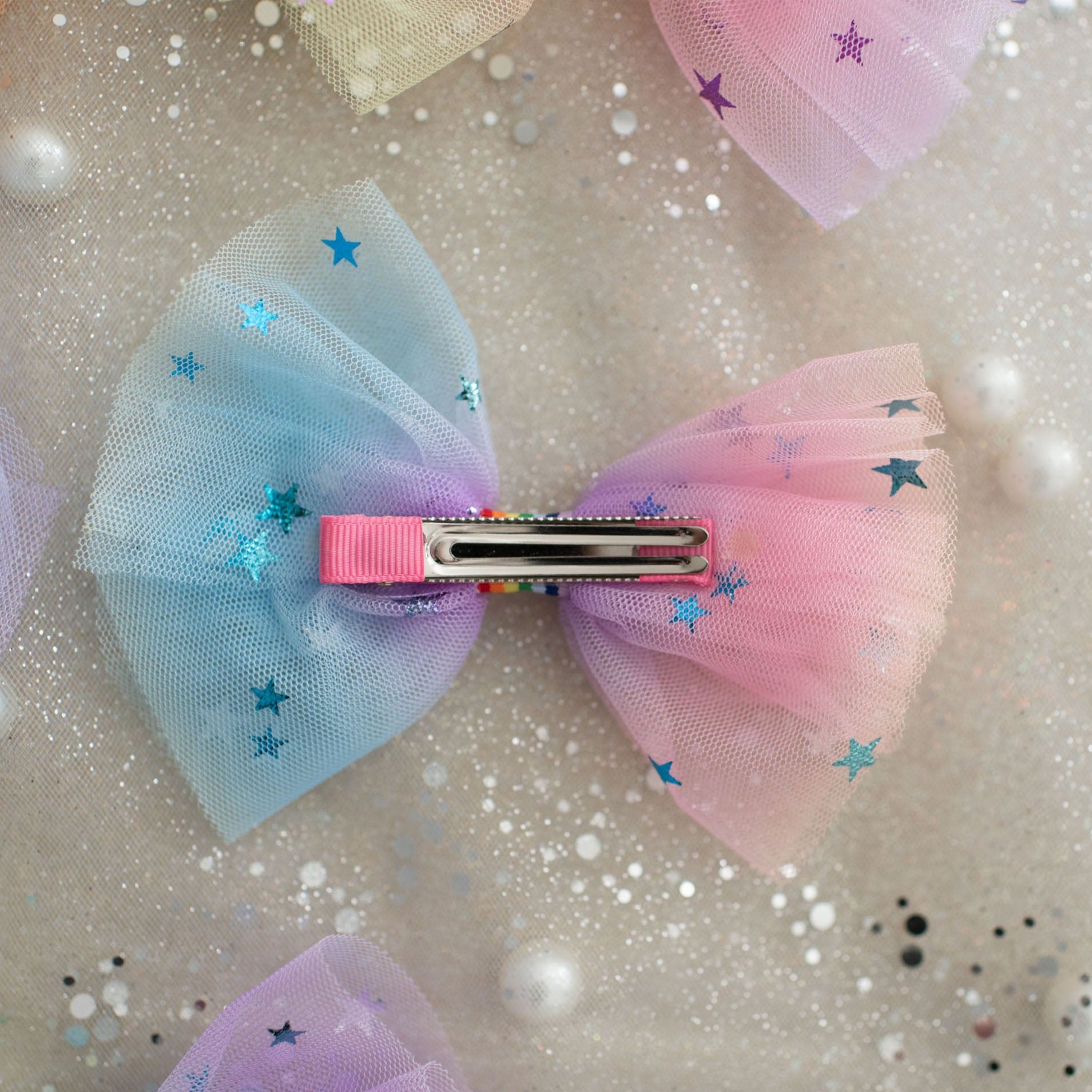 Summer Crystal - Rainbow Tulle Bow Hair Clip - 1 Pack