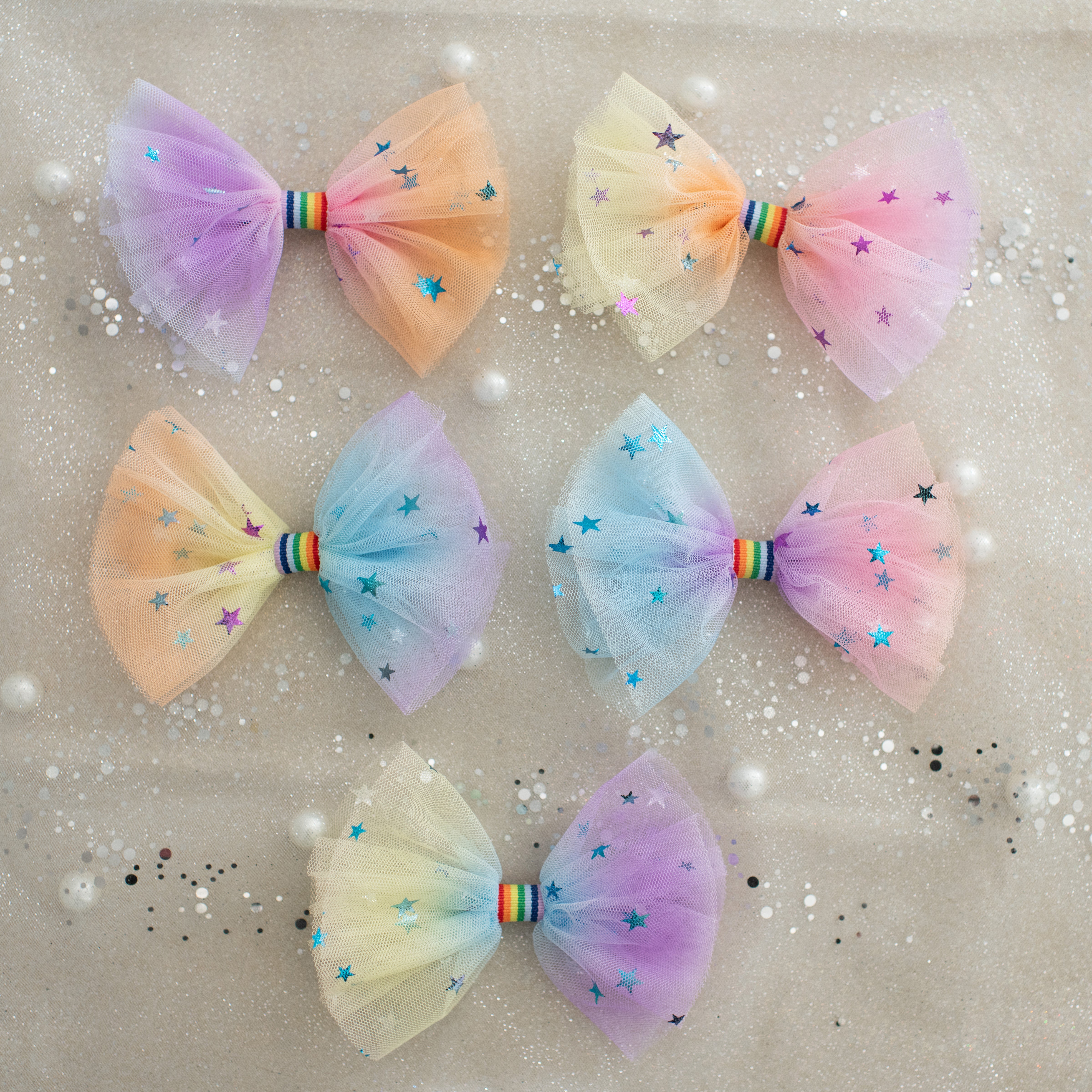 Summer Crystal - Tulle Bow Hair Clips - 2PK