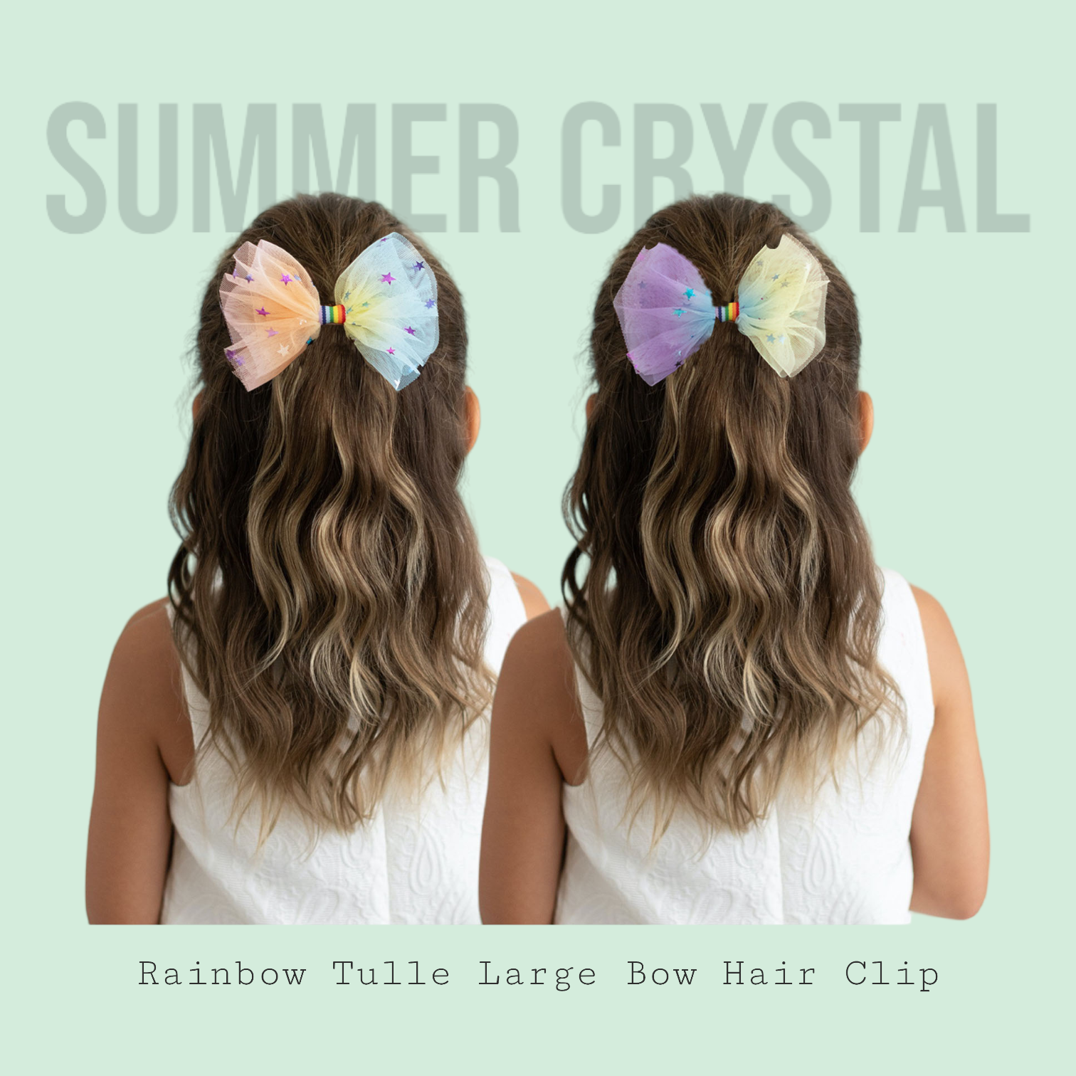 Summer Crystal - Rainbow Tulle Bow Hair Clip - 1 Pack