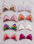 Summer Crystal - Large Sequin Cat Ears Hair Clips - 1 Pair