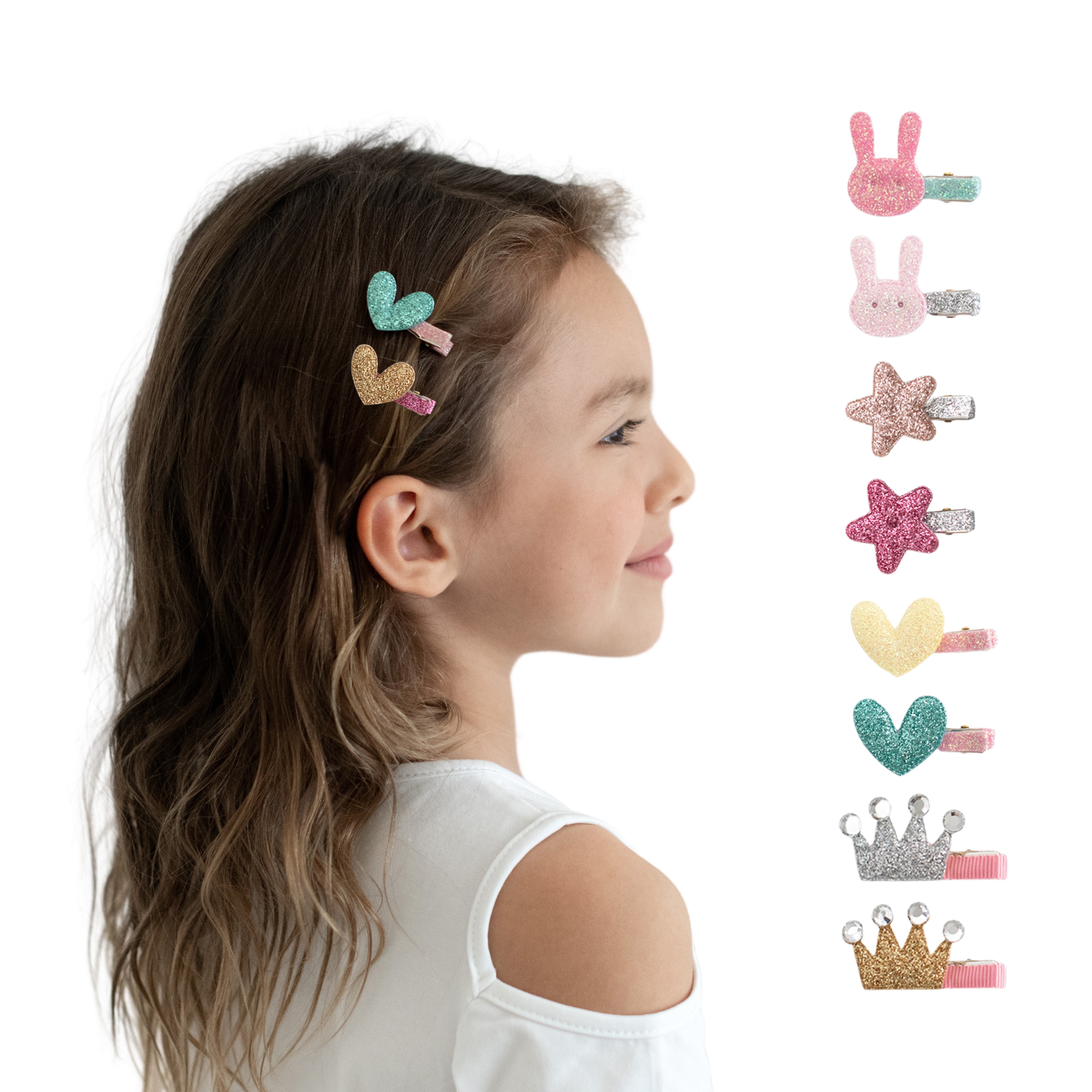 Summer Crystal - Glitter Mini Hair Clips – Assorted Colors Random Selection - 8 Pack