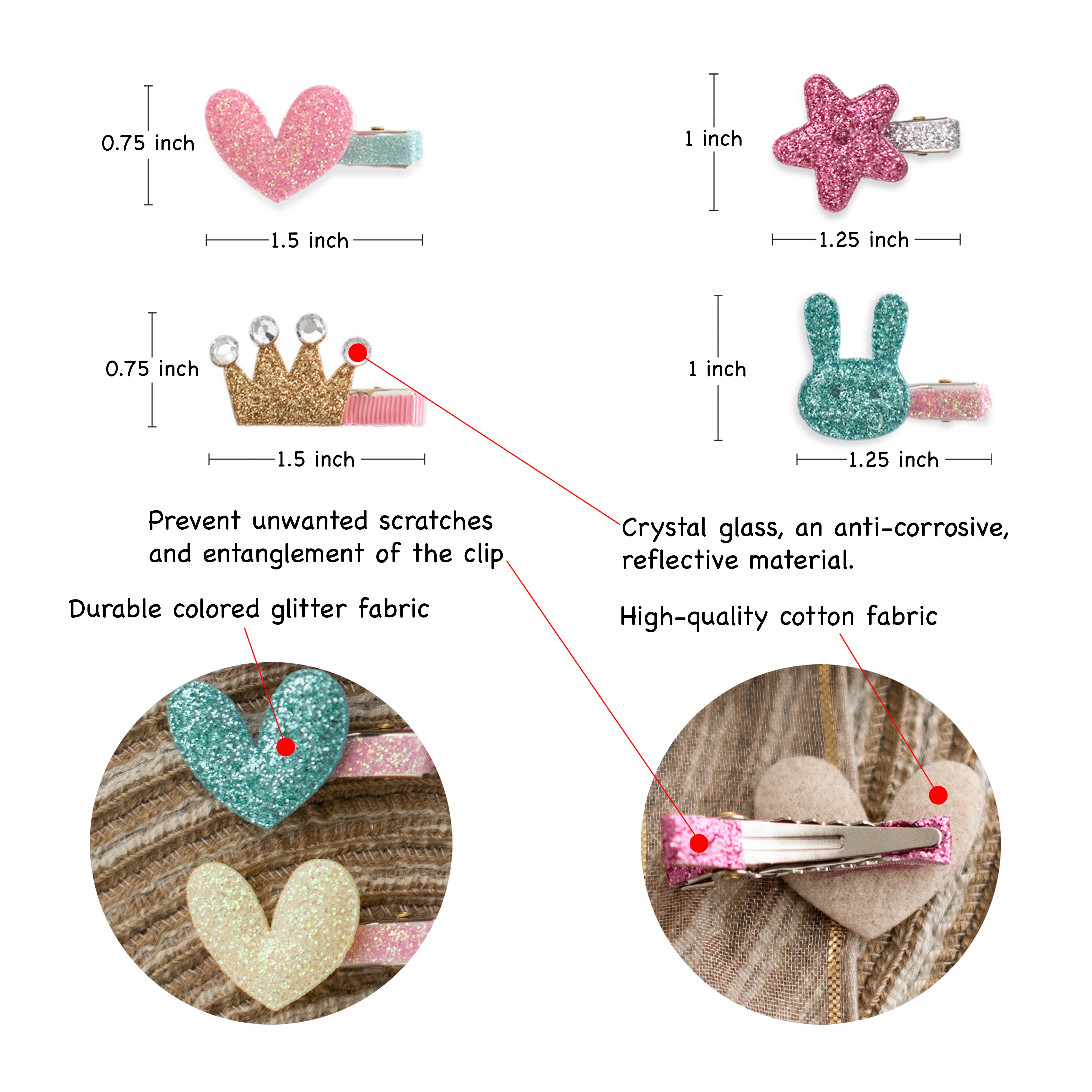 Summer Crystal - Glitter Mini Hair Clips – Assorted Colors Random Selection - 16 Pack