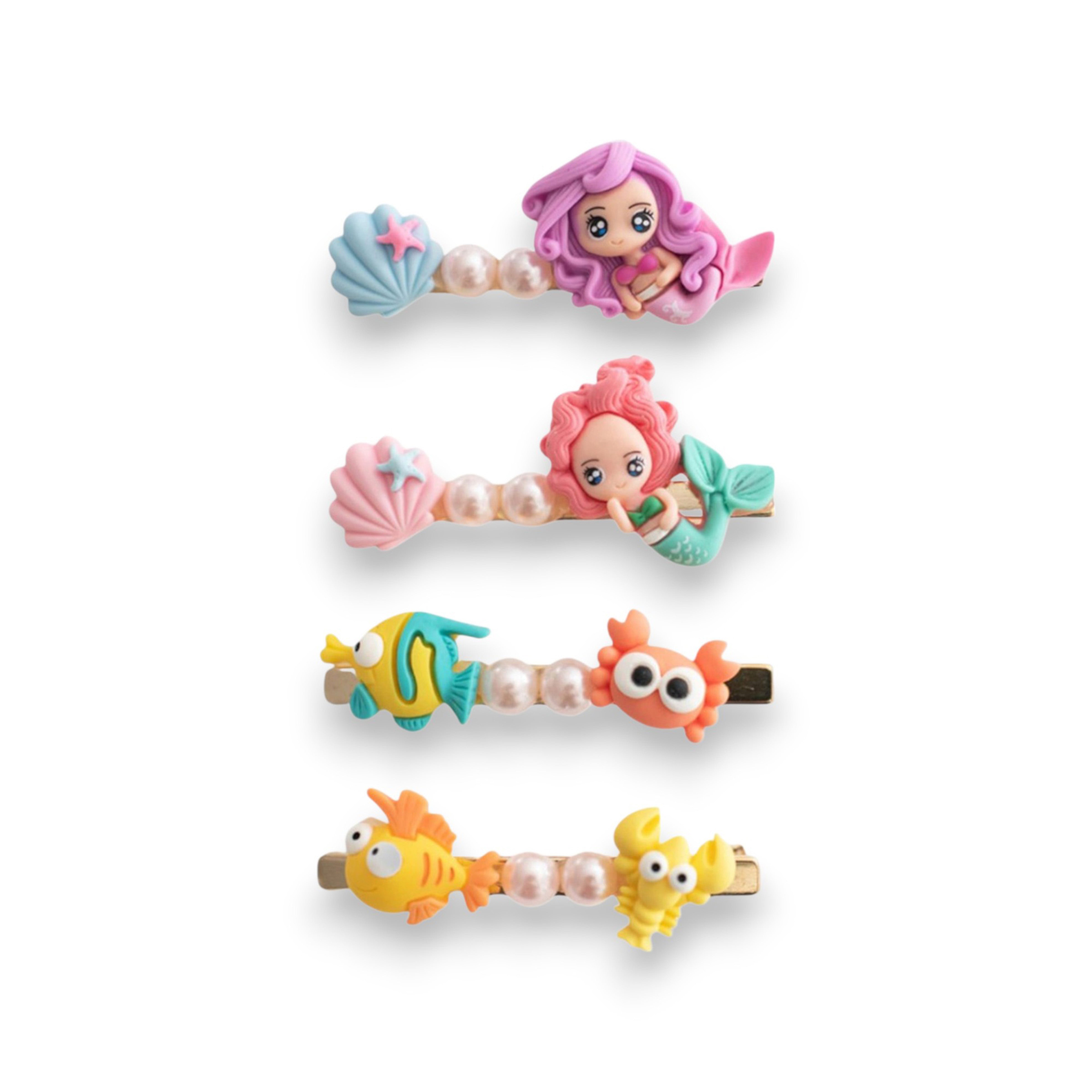 Summer Crystal - Pearls Mermaid Sea Life Hair Clips - 4 Pack
