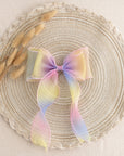 Summer Crystal - Organza Bow Hair Hair Clip with Long Flowing Ribbons - 1 Pack