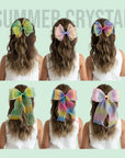 Summer Crystal - Organza Bow Hair Hair Clip with Long Flowing Ribbons - 1 Pack