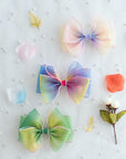 Summer Crystal - Organza Bow Hair Hair Clip with Long Flowing Ribbons - 1 Pack