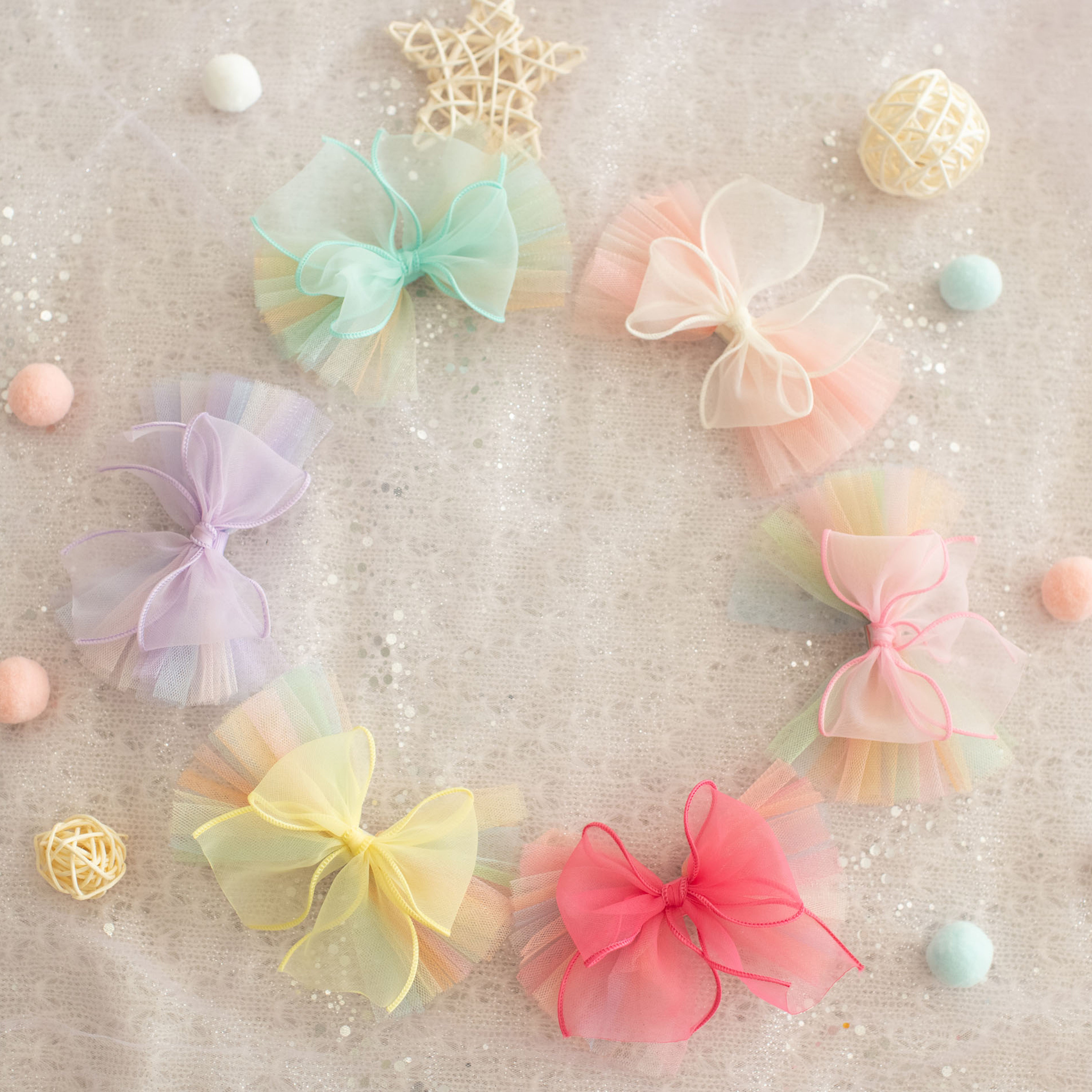 Summer Crystal - Organza Tulle Bow Hair Clip - 1 Pack