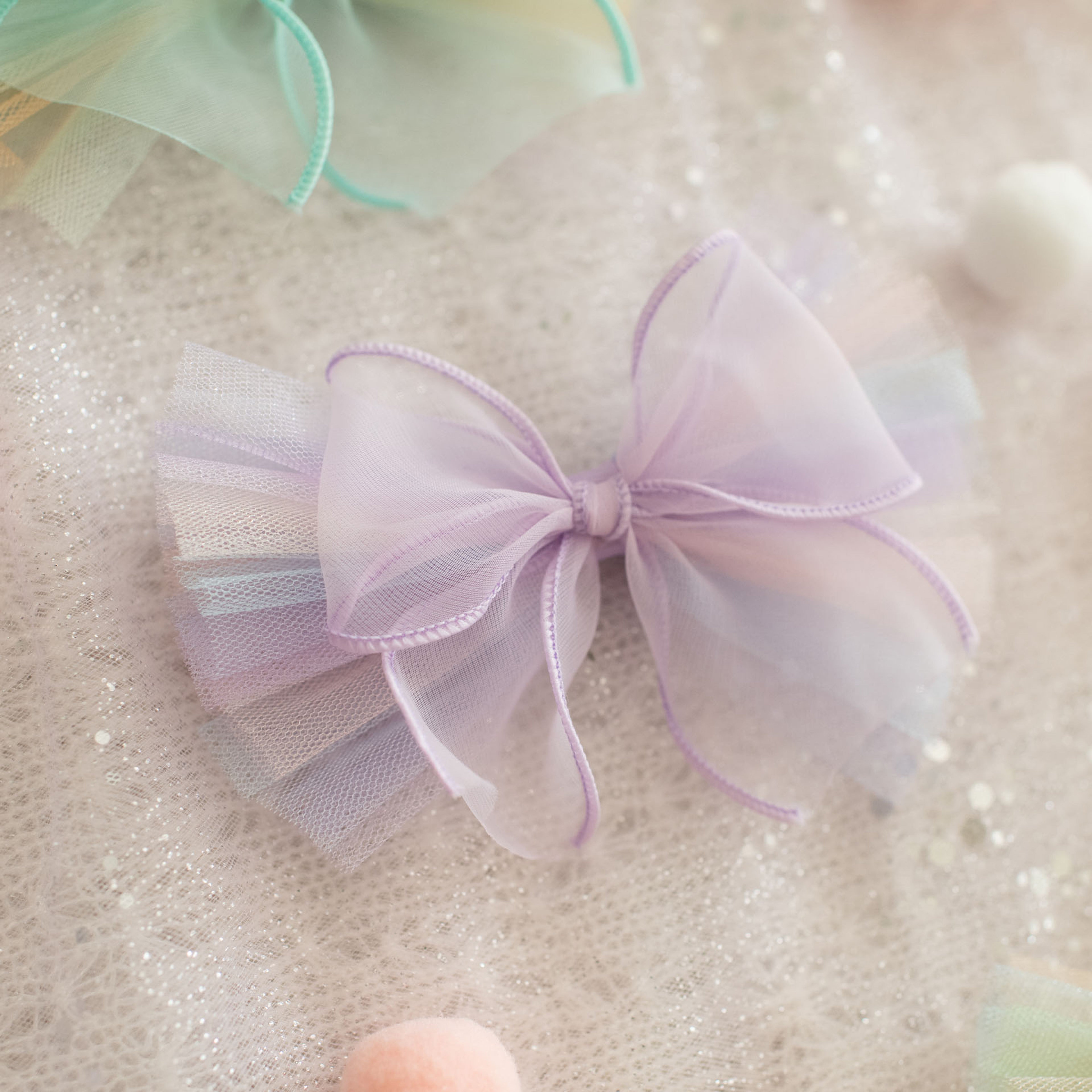 Summer Crystal - Organza Tulle Bow Hair Clip - 1 Pack