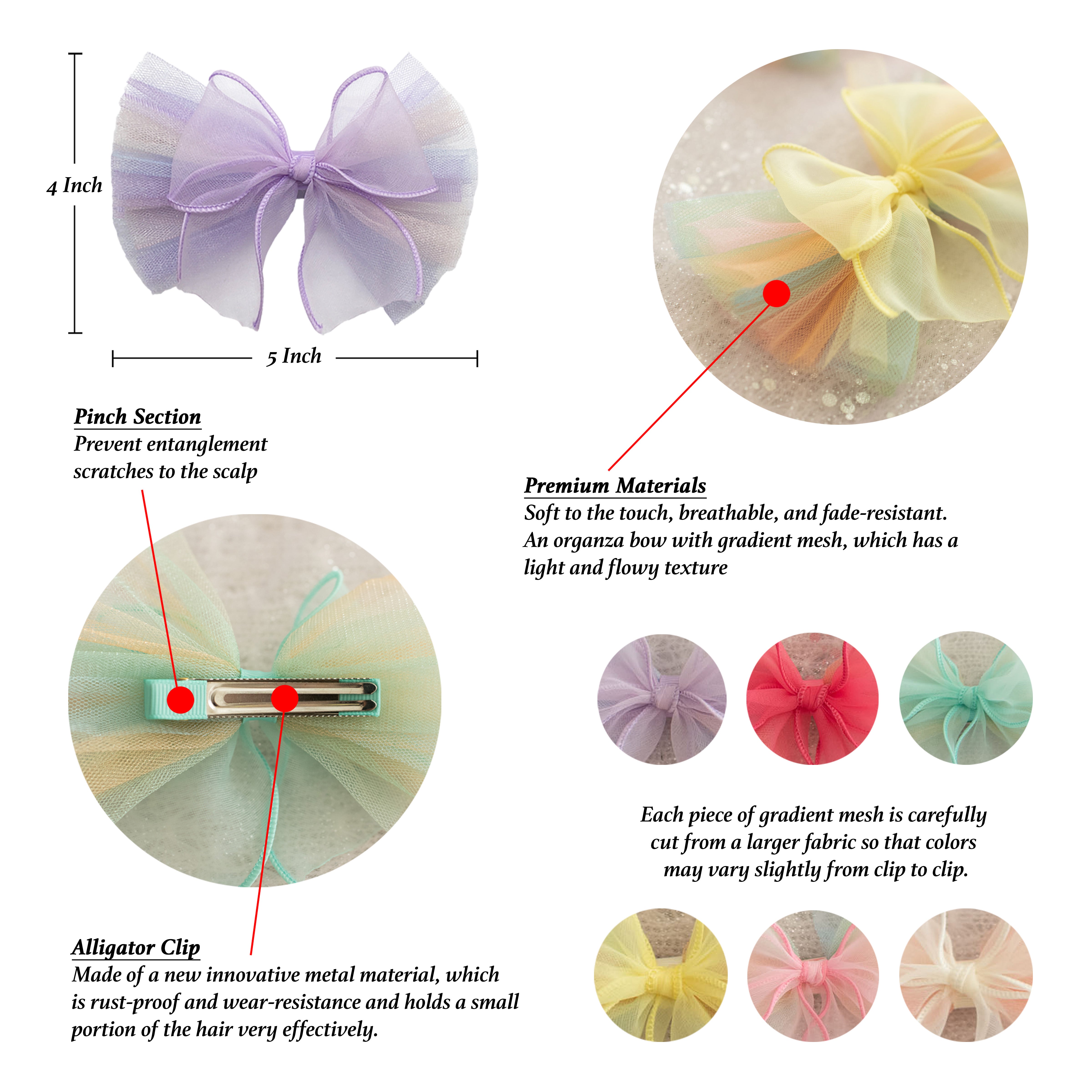 Summer Crystal - Organza Tulle Bow Hair Clip - 1 Pack
