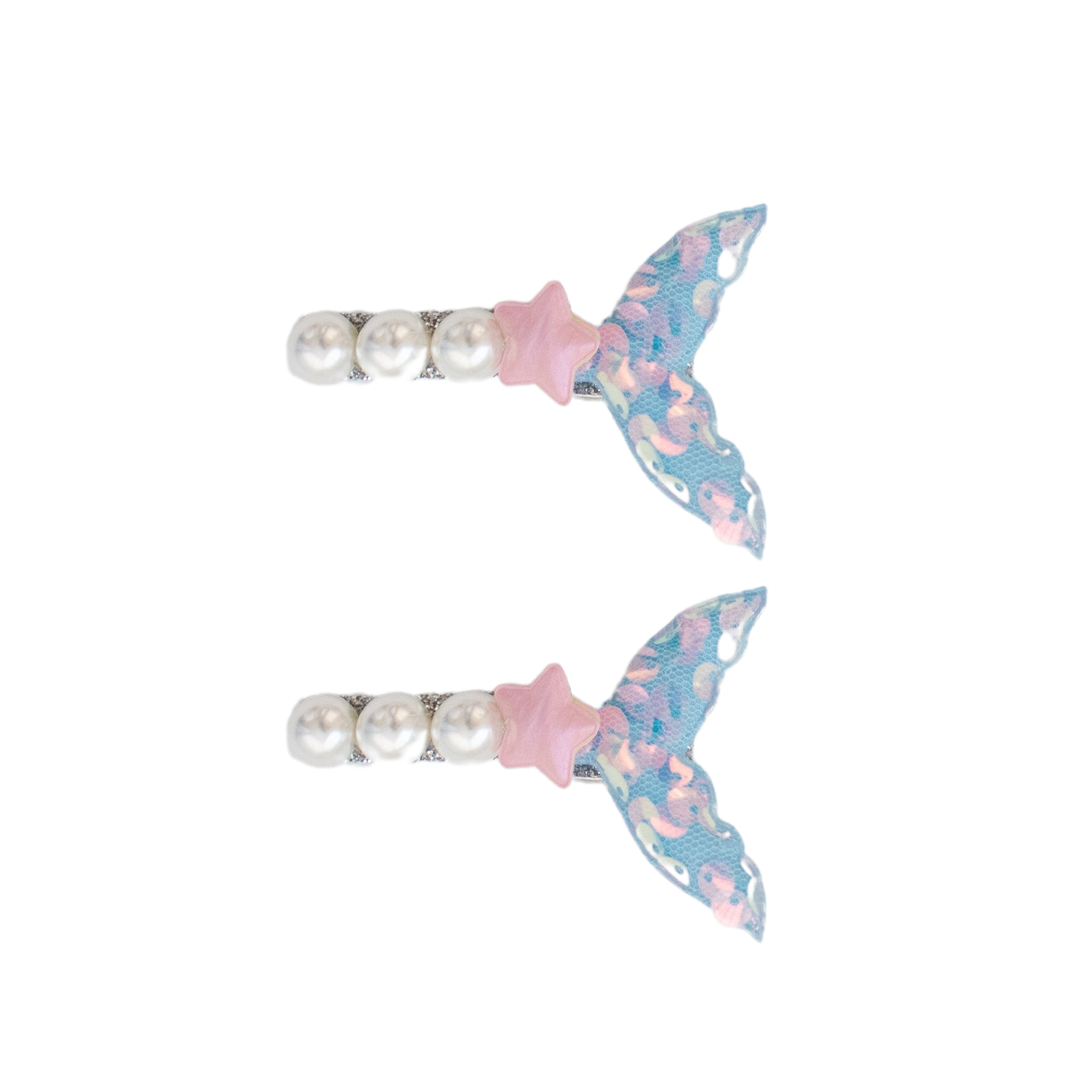 Summer Crystal - Pearls And Sequin Mermaid Tail Hair Clips - 2 Pack