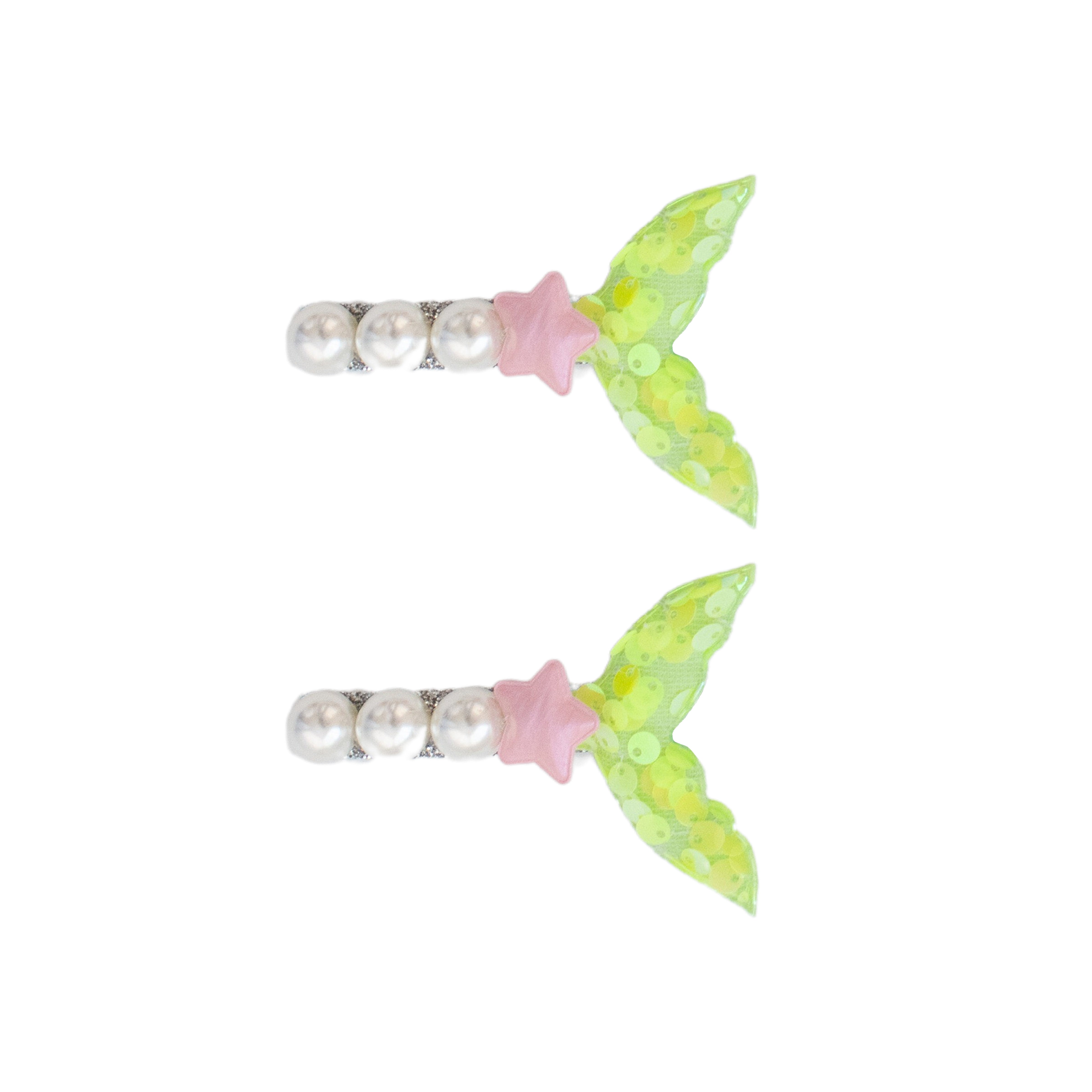 Summer Crystal - Pearls And Sequin Mermaid Tail Hair Clips - 2 Pack