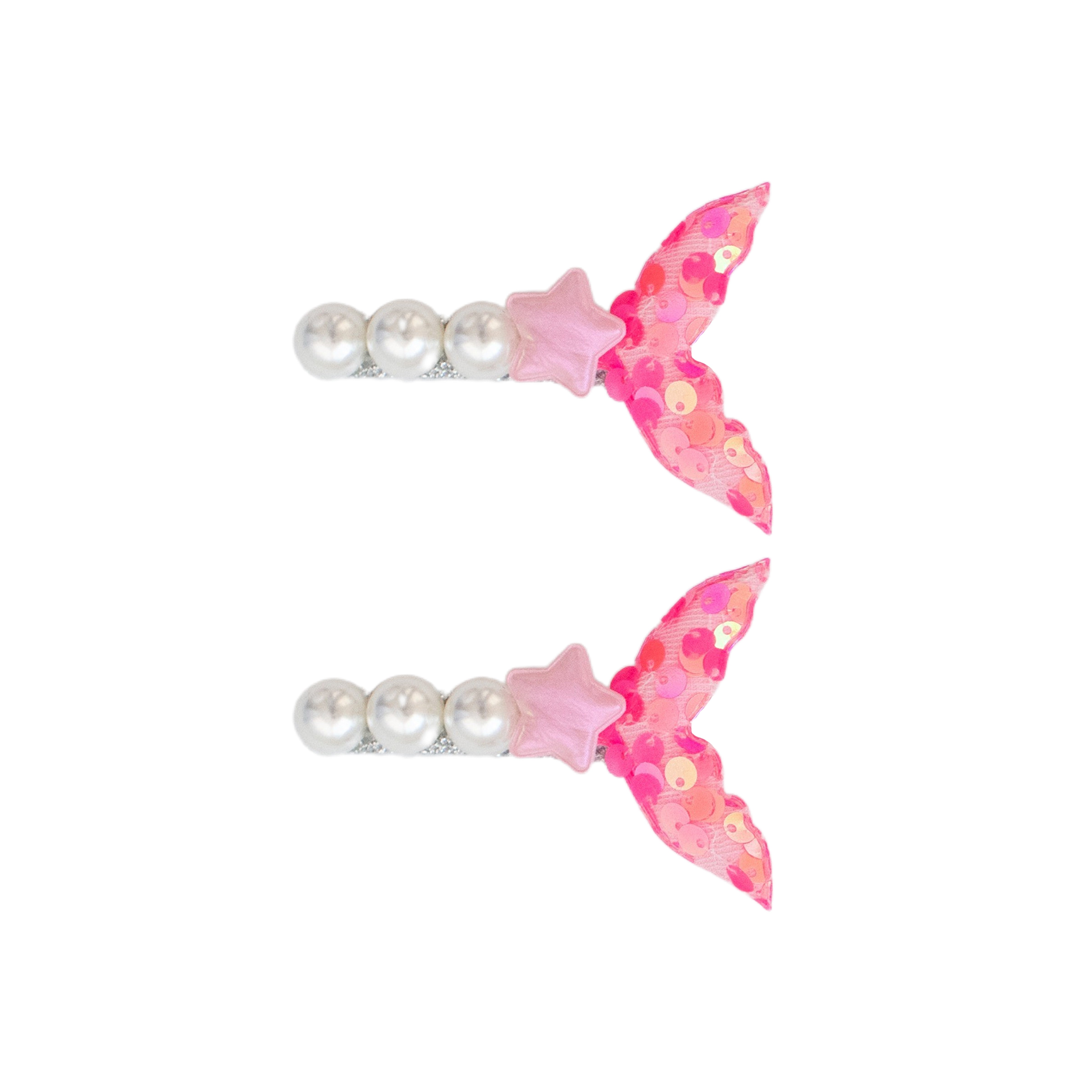 Summer Crystal - Pearls And Sequin Mermaid Tail Hair Clips - 2 Pack