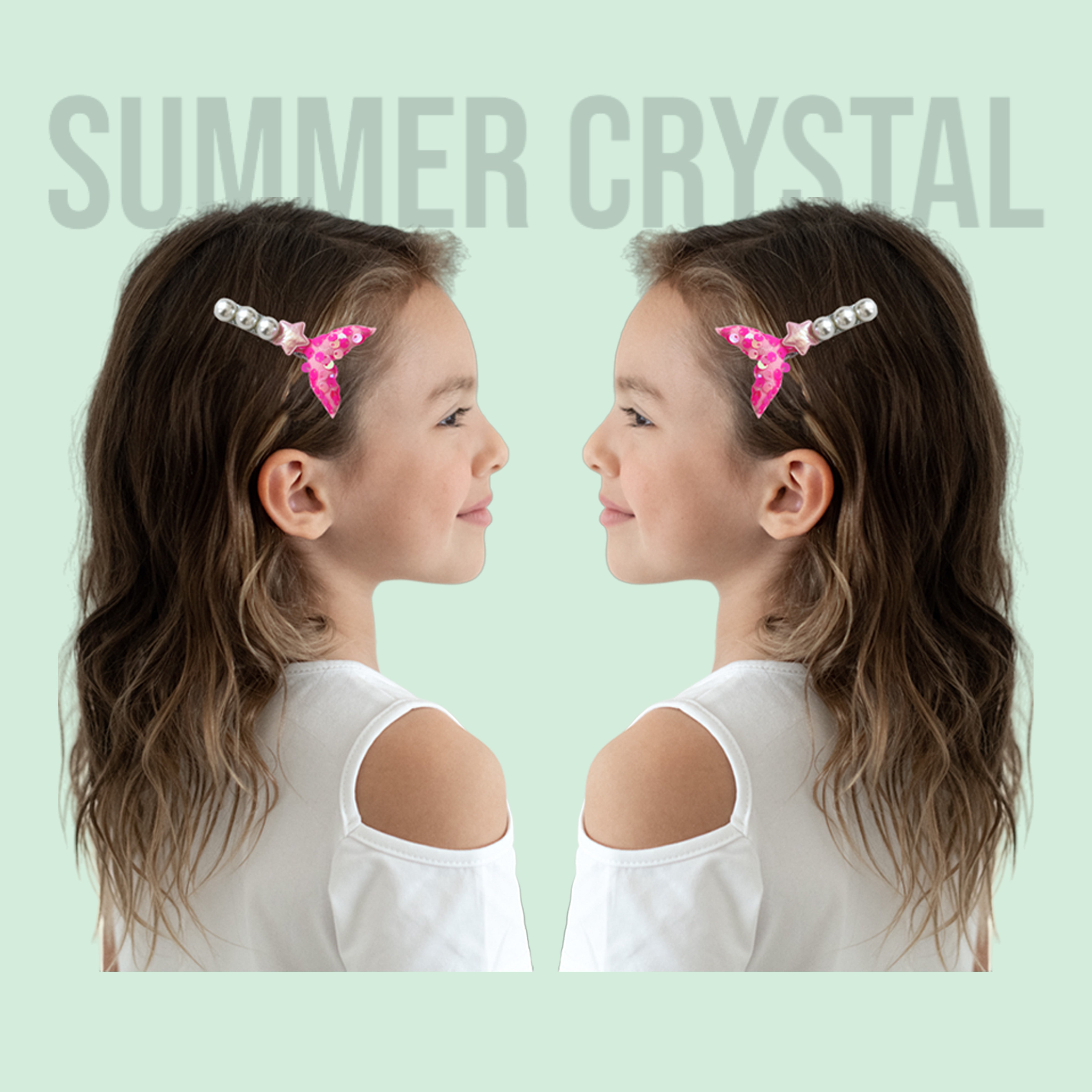 Summer Crystal - Pearls And Sequin Mermaid Tail Hair Clips - 2 Pack