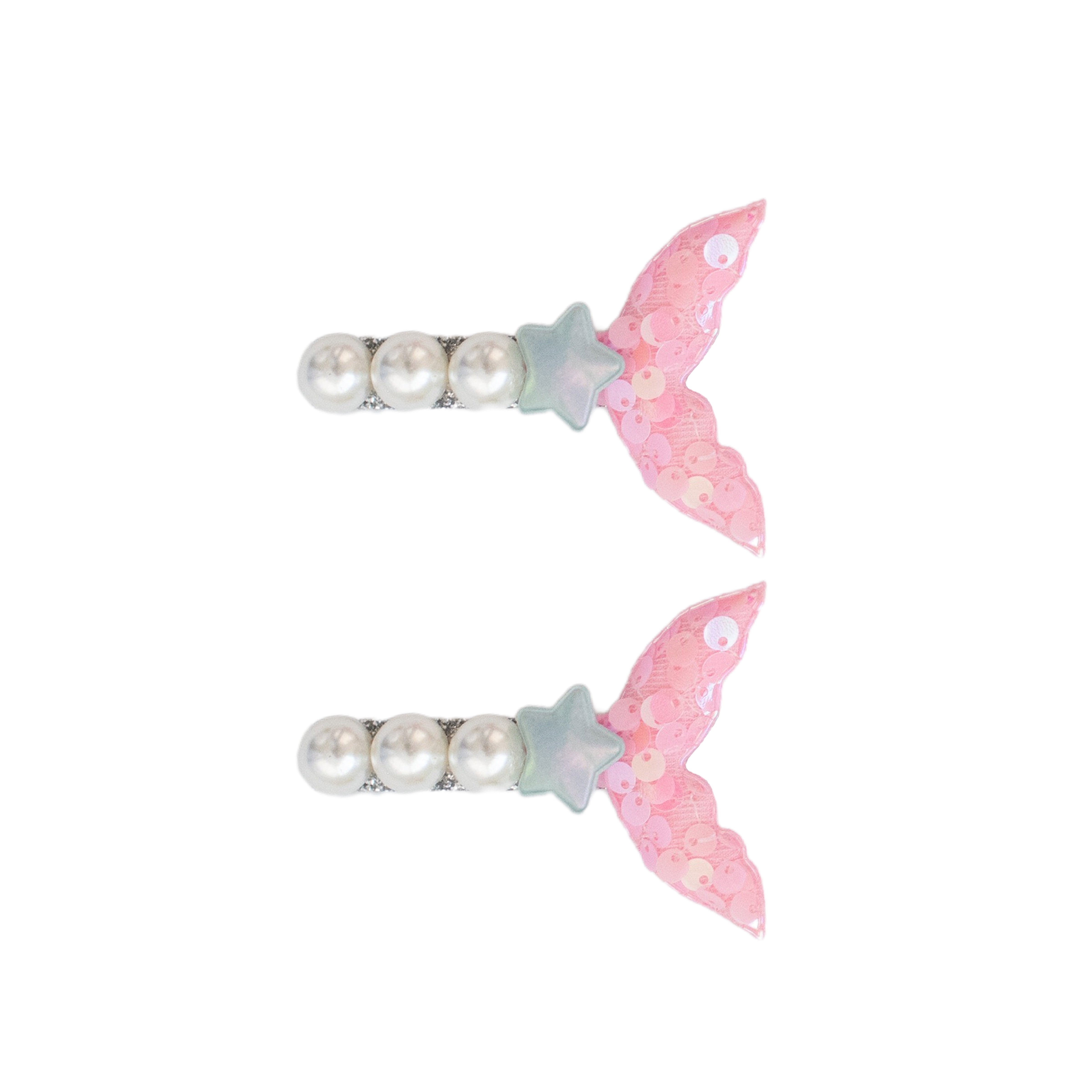 Summer Crystal - Pearls And Sequin Mermaid Tail Hair Clips - 2 Pack