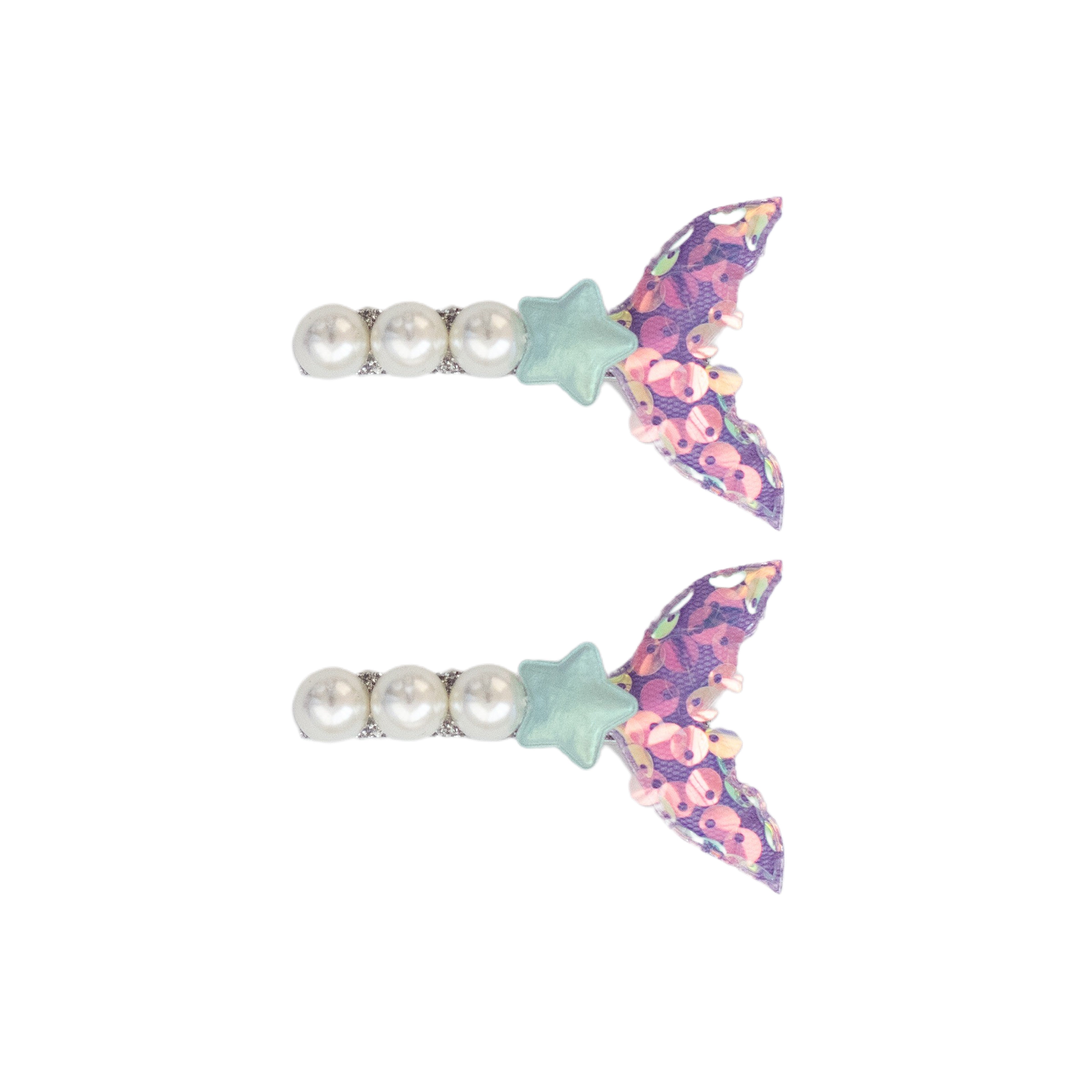 Summer Crystal - Pearls And Sequin Mermaid Tail Hair Clips - 2 Pack