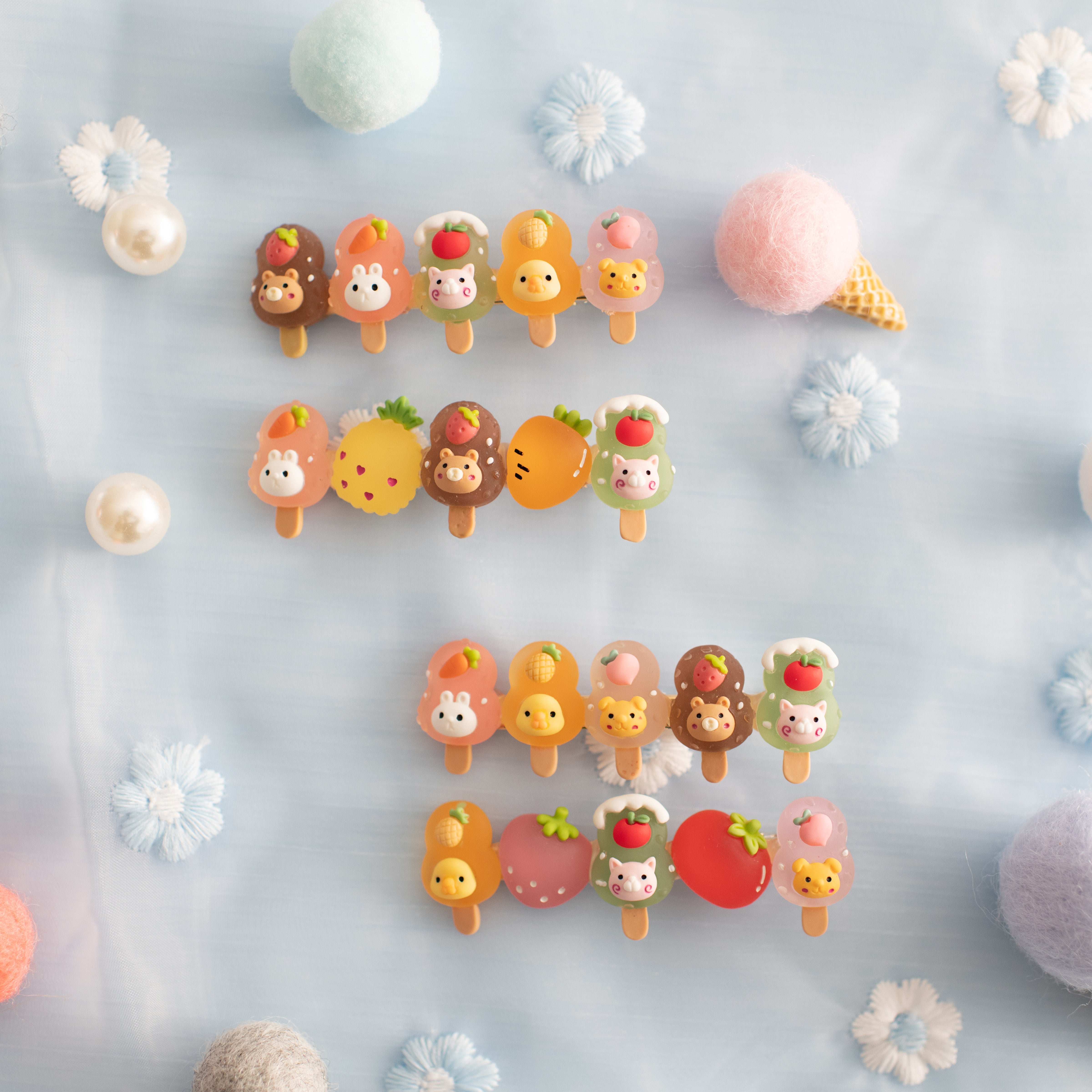 Summer Crystal - Fruit Animal Popsicle Hair Clips - 4 Pack