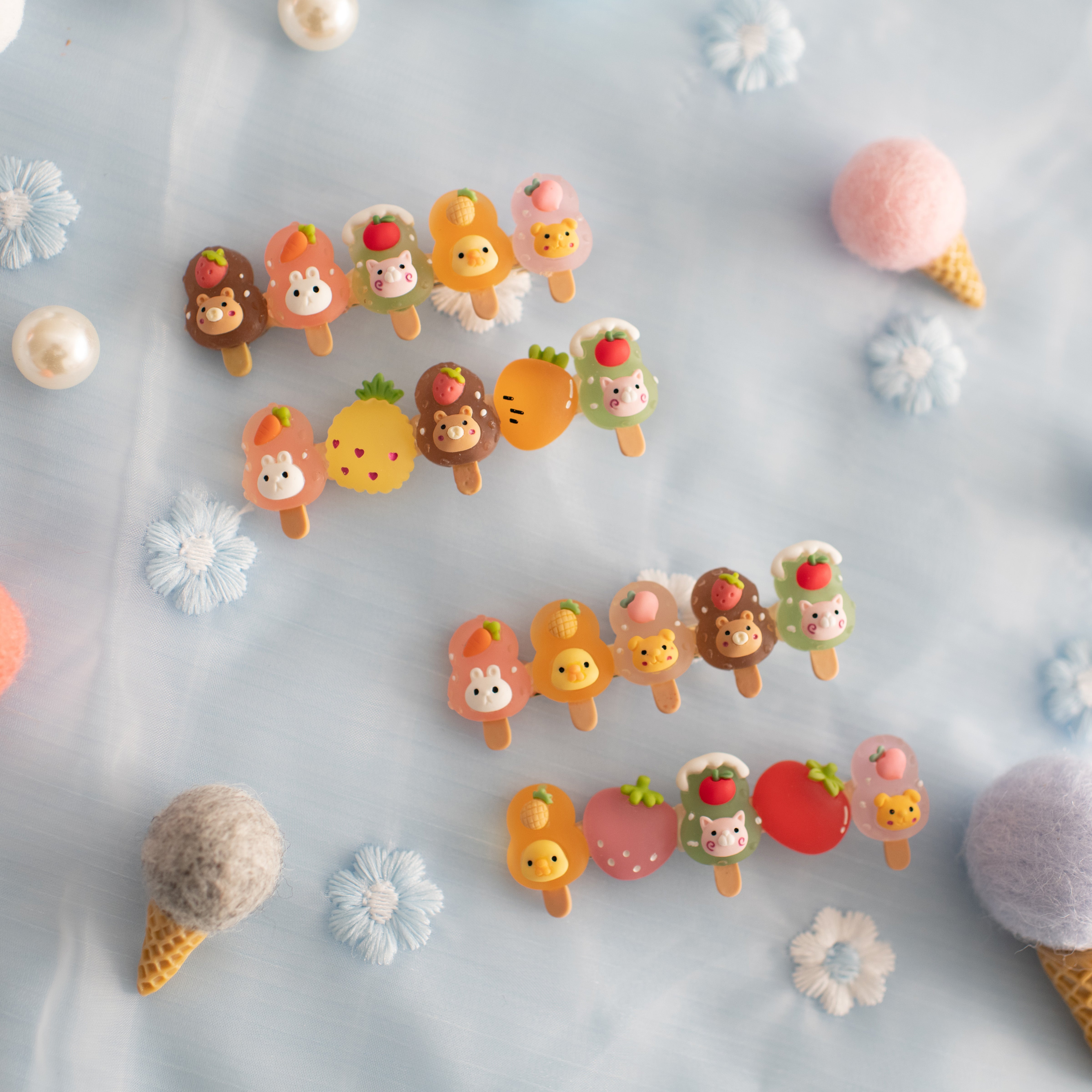 Summer Crystal - Fruit Animal Popsicle Hair Clips - 4 Pack