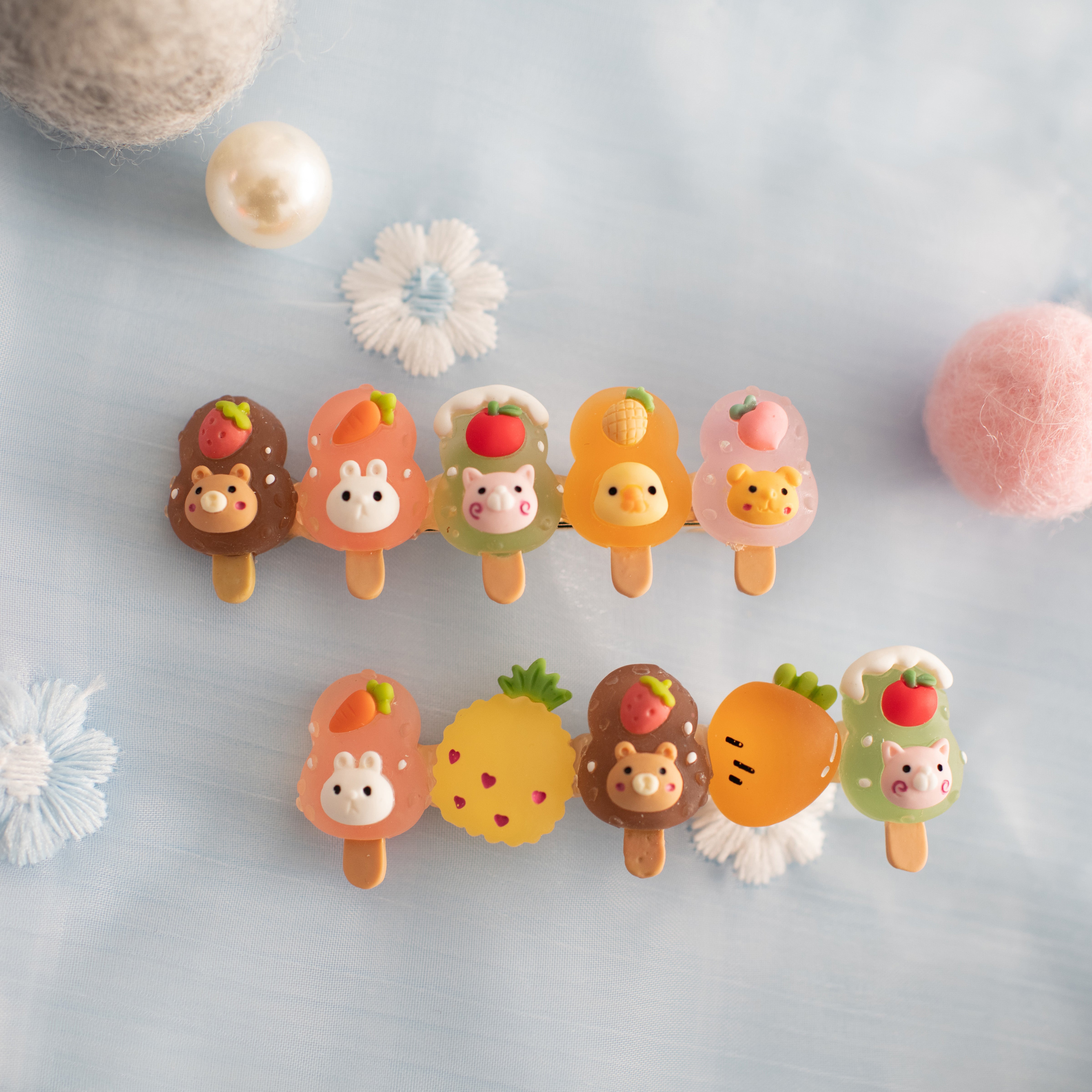 Summer Crystal - Fruit Animal Popsicle Hair Clips - 4 Pack