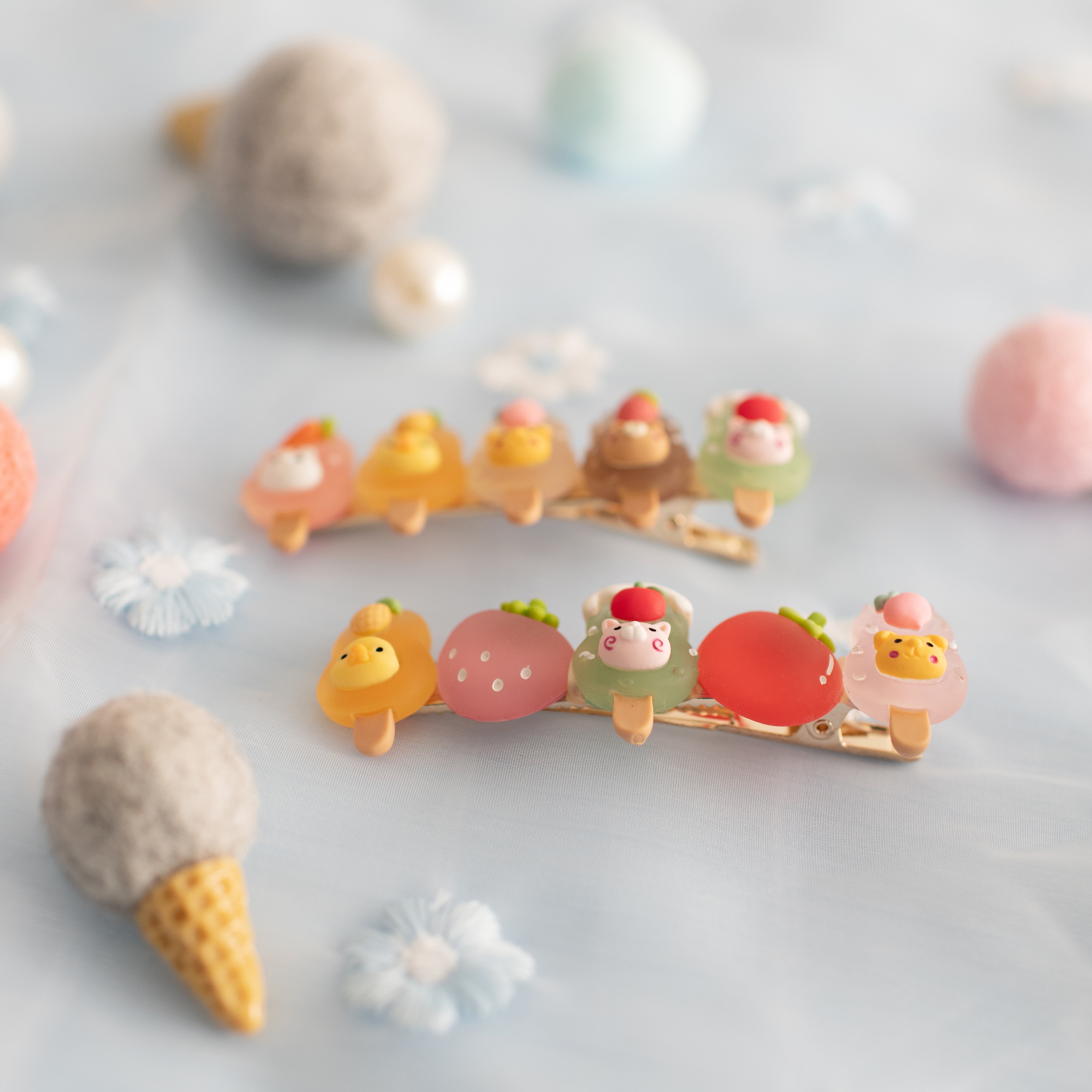 Summer Crystal - Fruit Animal Popsicle Hair Clips - 4 Pack