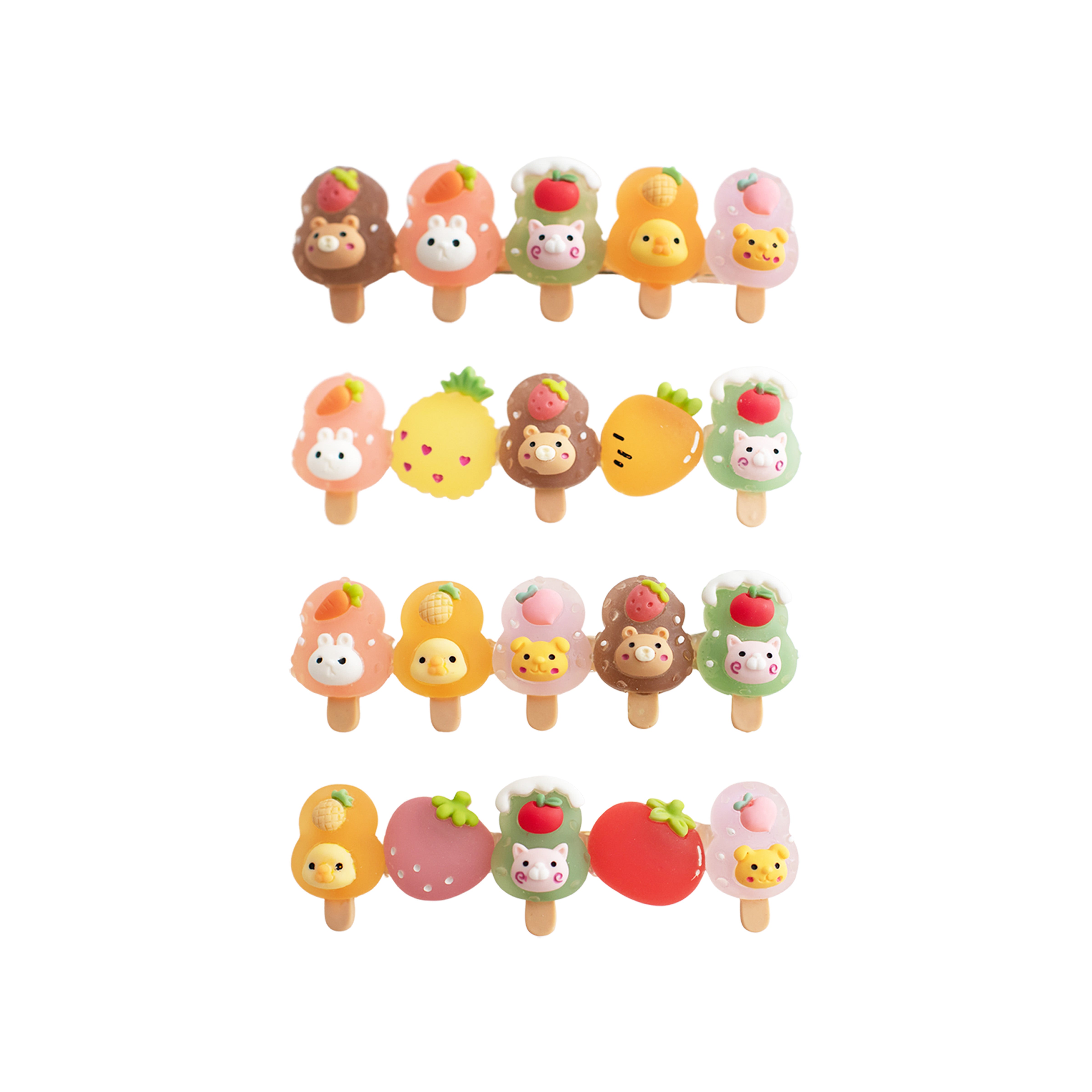 Summer Crystal - Fruit Animal Popsicle Hair Clips - 4 Pack