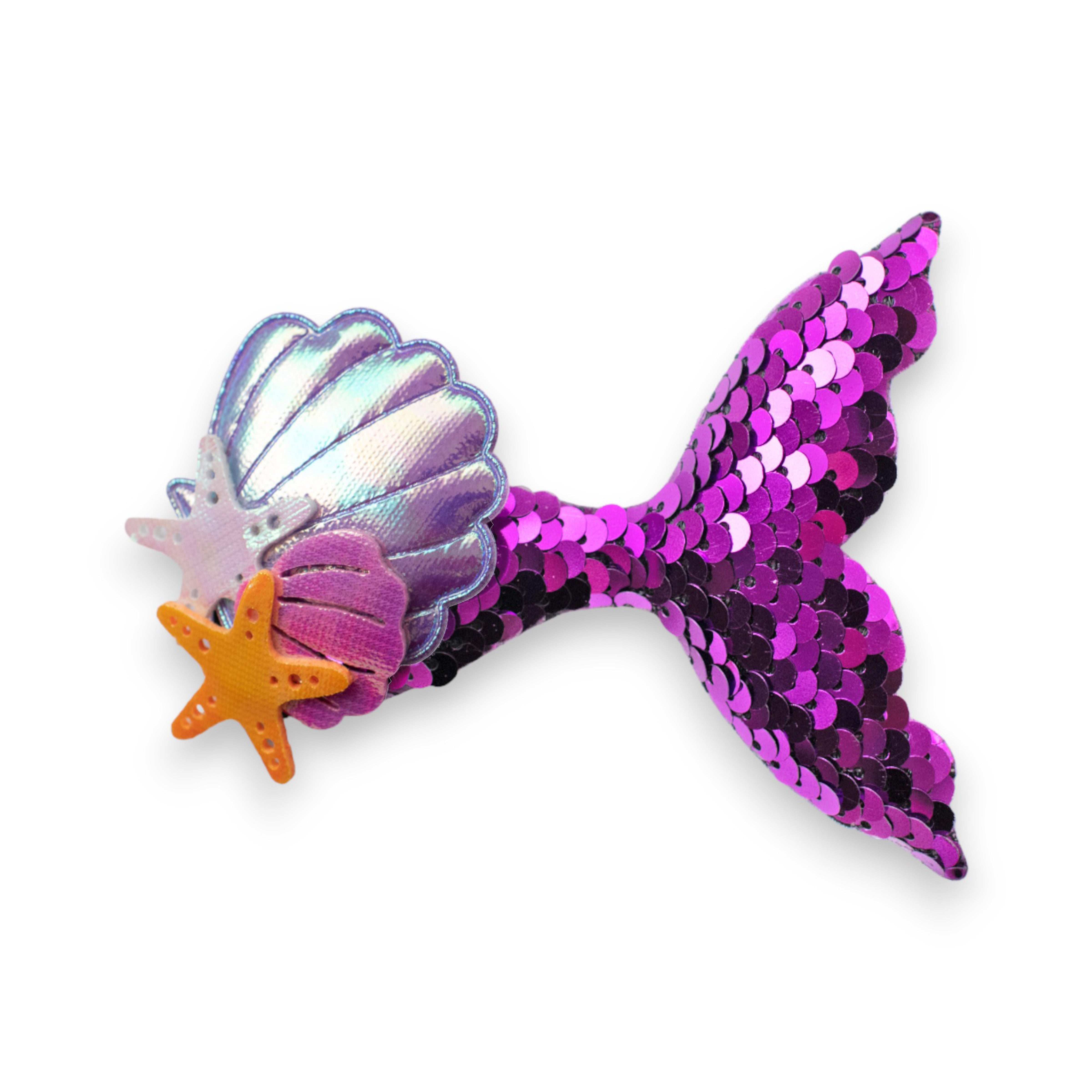 Summer Crystal - Sequin Mermaid Tail with Starry Shell Hair Clip - 1 Pack