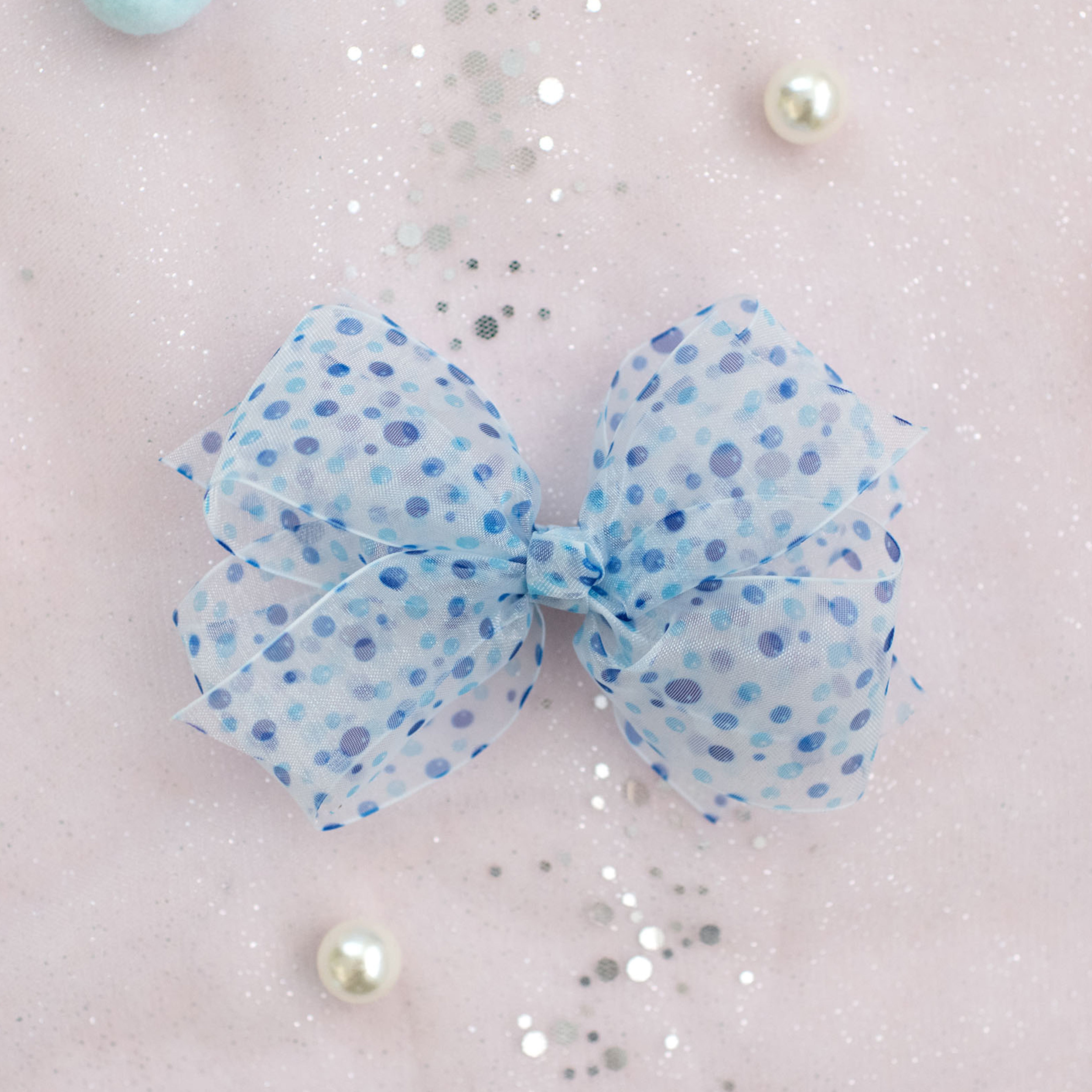 Summer Crystal - Sheer Tulle Bow with Dots Hair Clip - 1 Pack