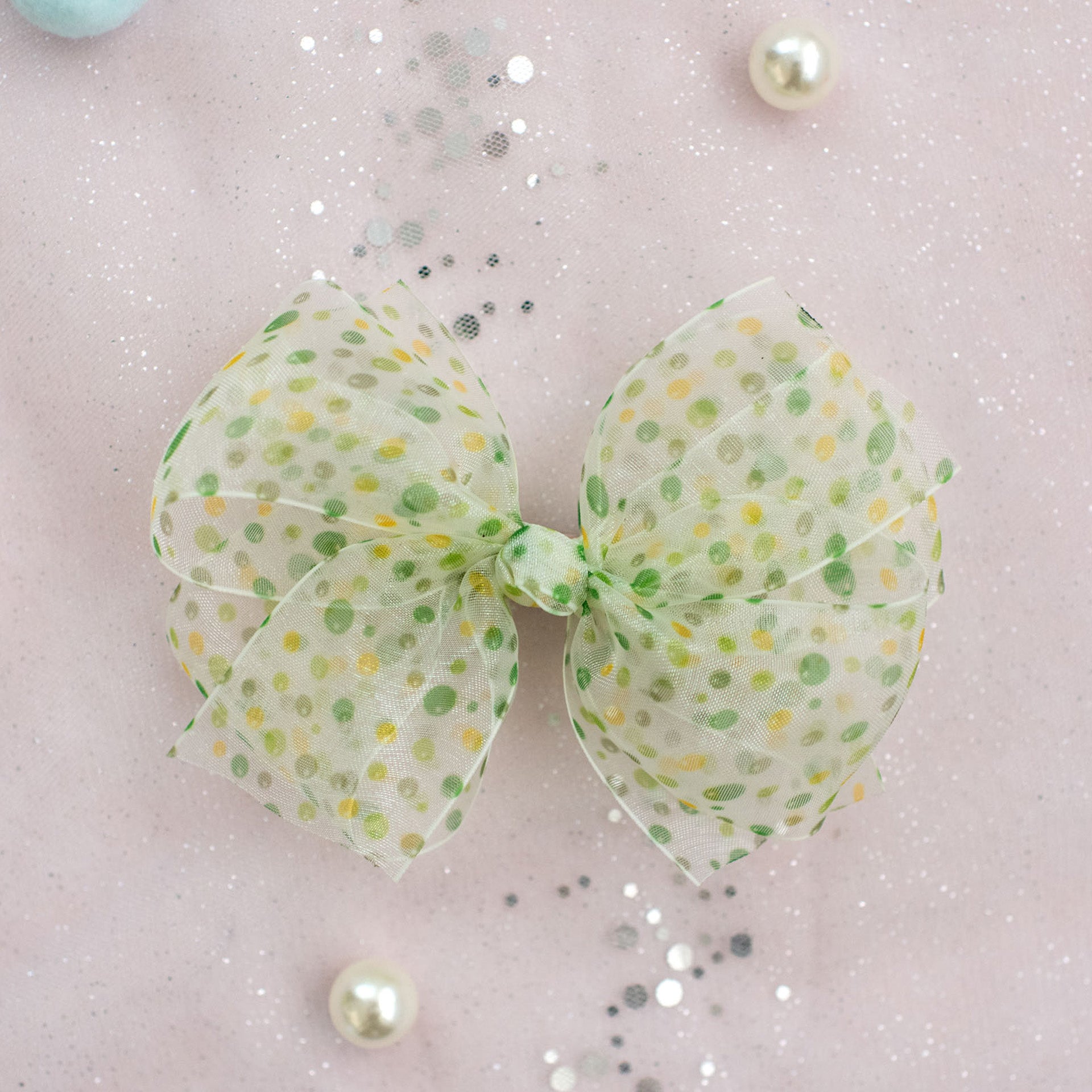Summer Crystal - Sheer Tulle Bow with Dots Hair Clip - 1 Pack