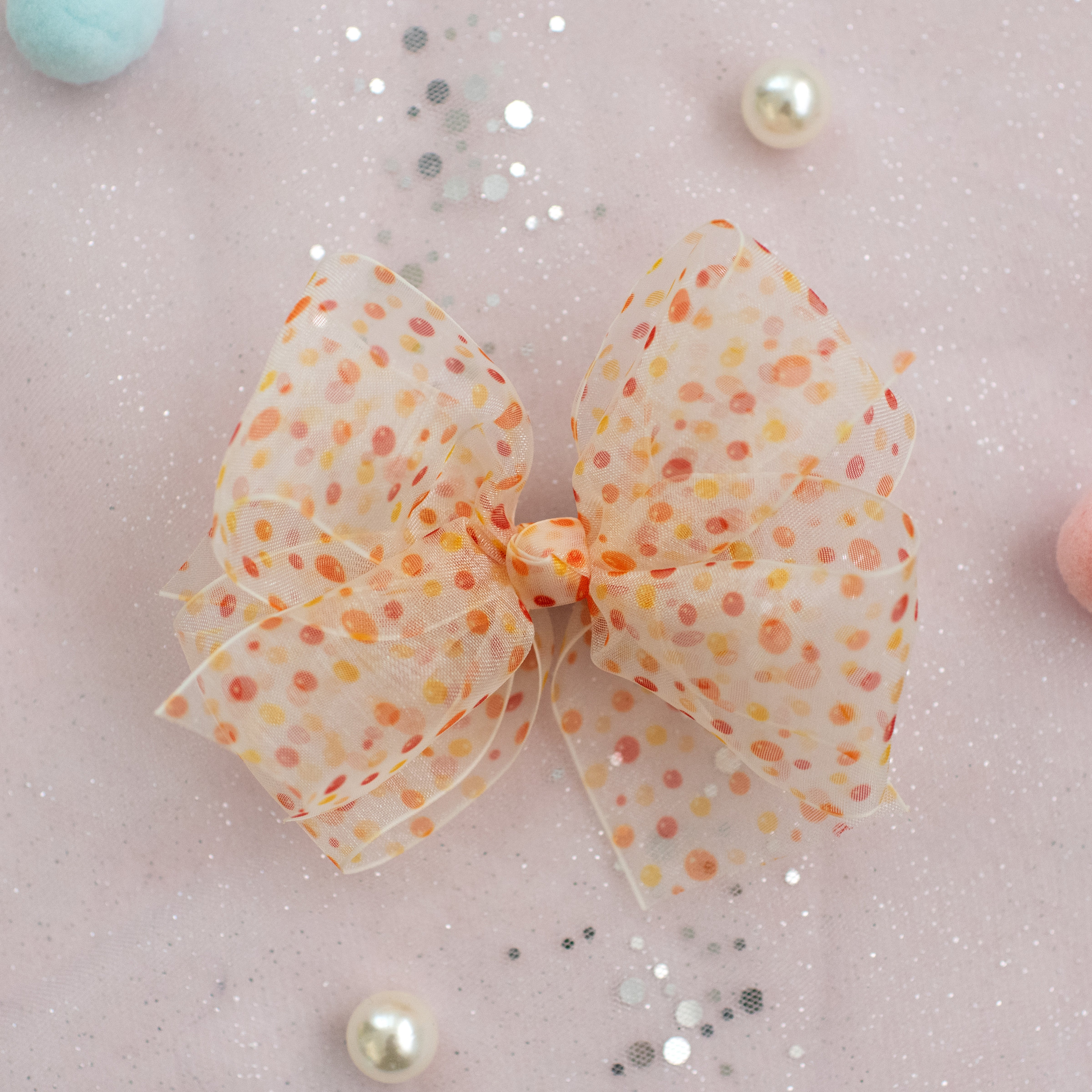 Summer Crystal - Sheer Tulle Bow with Dots Hair Clip - 1 Pack